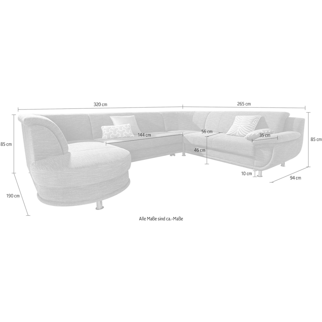 TRENDMANUFAKTUR Wohnlandschaft »Rondo, U-Form«, inkl.Federkern, wahlweise mit Bettfunktion