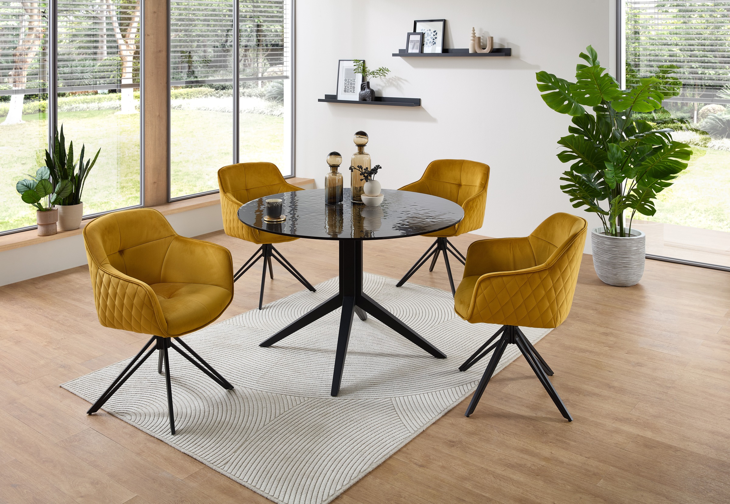 Stolkom Esstisch »Leano Glastisch rund schwarz, Esszimmertisch BxH 110x76 cm«, Sicherheitsglas Bruchsicher, Water Ripple Effekt schwarz getönt