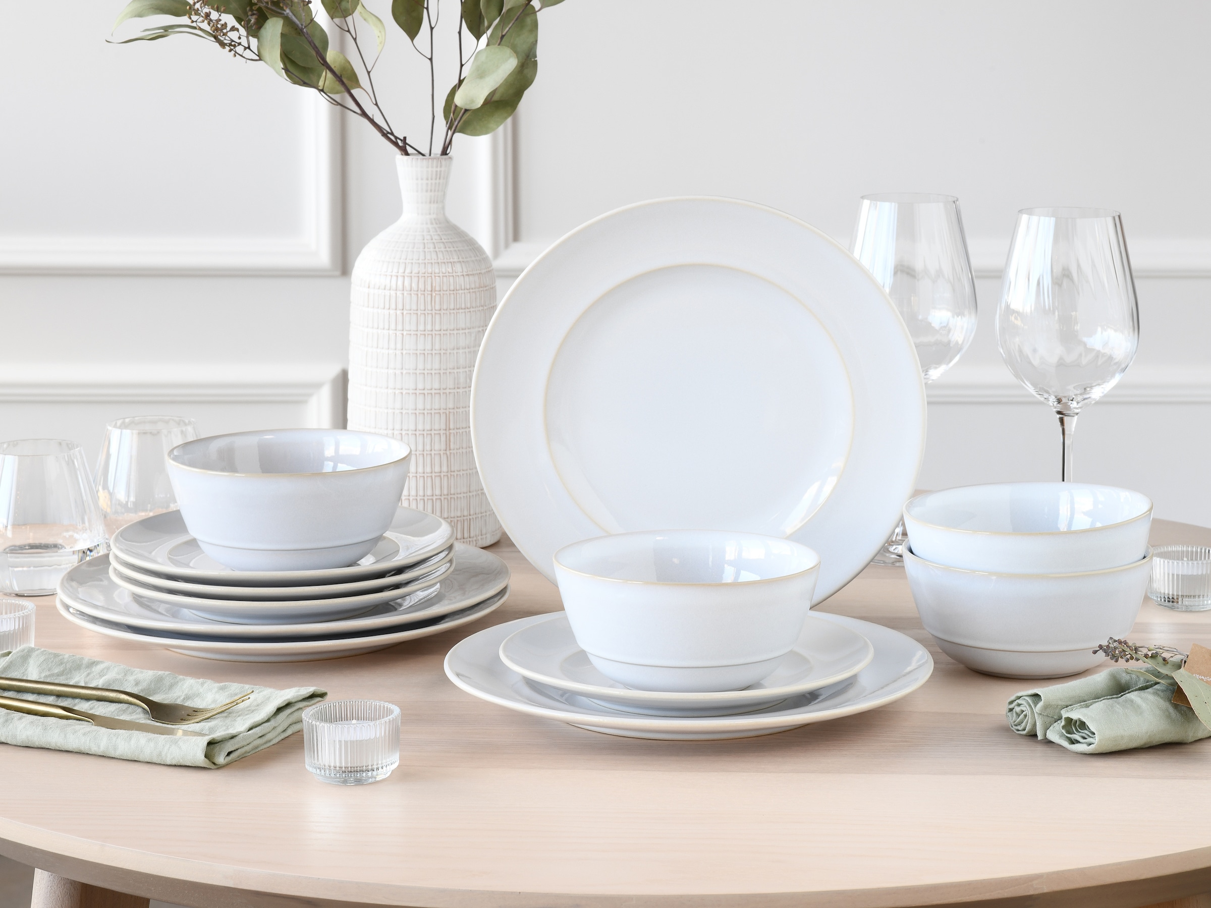 CreaTable Teller-Set »Geschirr-Set Antique«, (Set, 12 tlg., Tafelservice für 4 Personen), Service, weiß, Trendfarbe Offwhite, 12 Teile, für 4 Personen