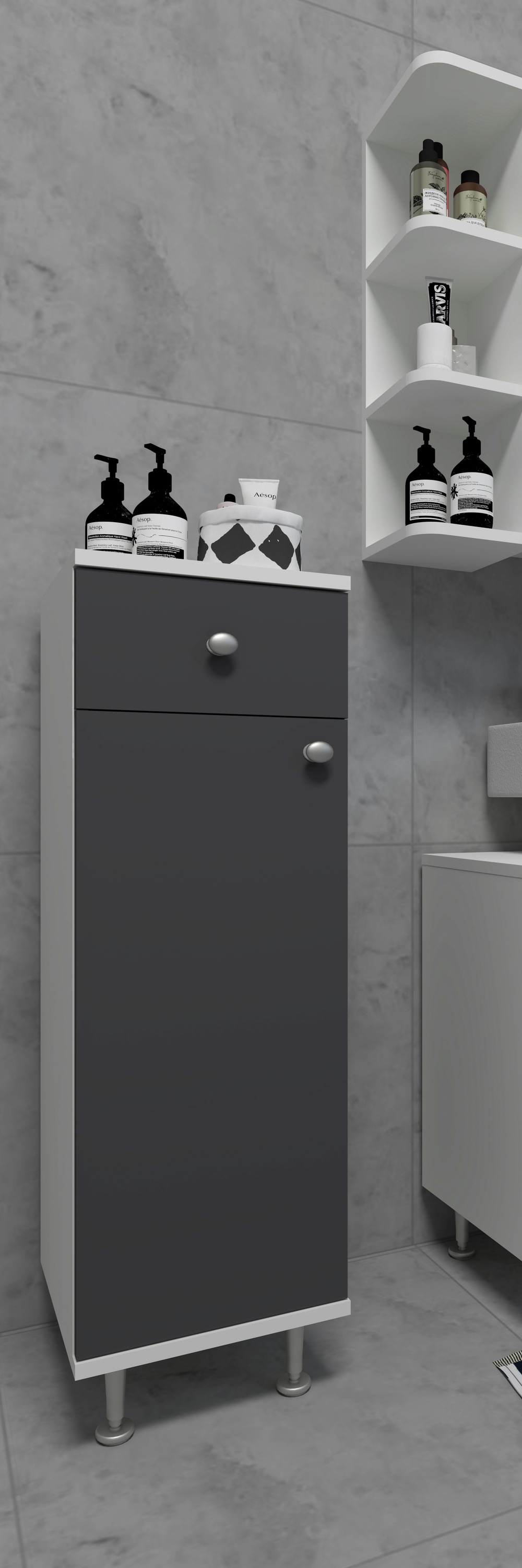 Thumbnail - VCM Midischrank "Badmöbel Midischrank Badschrank Schublade Nilosi" 1 Stk. tlg.