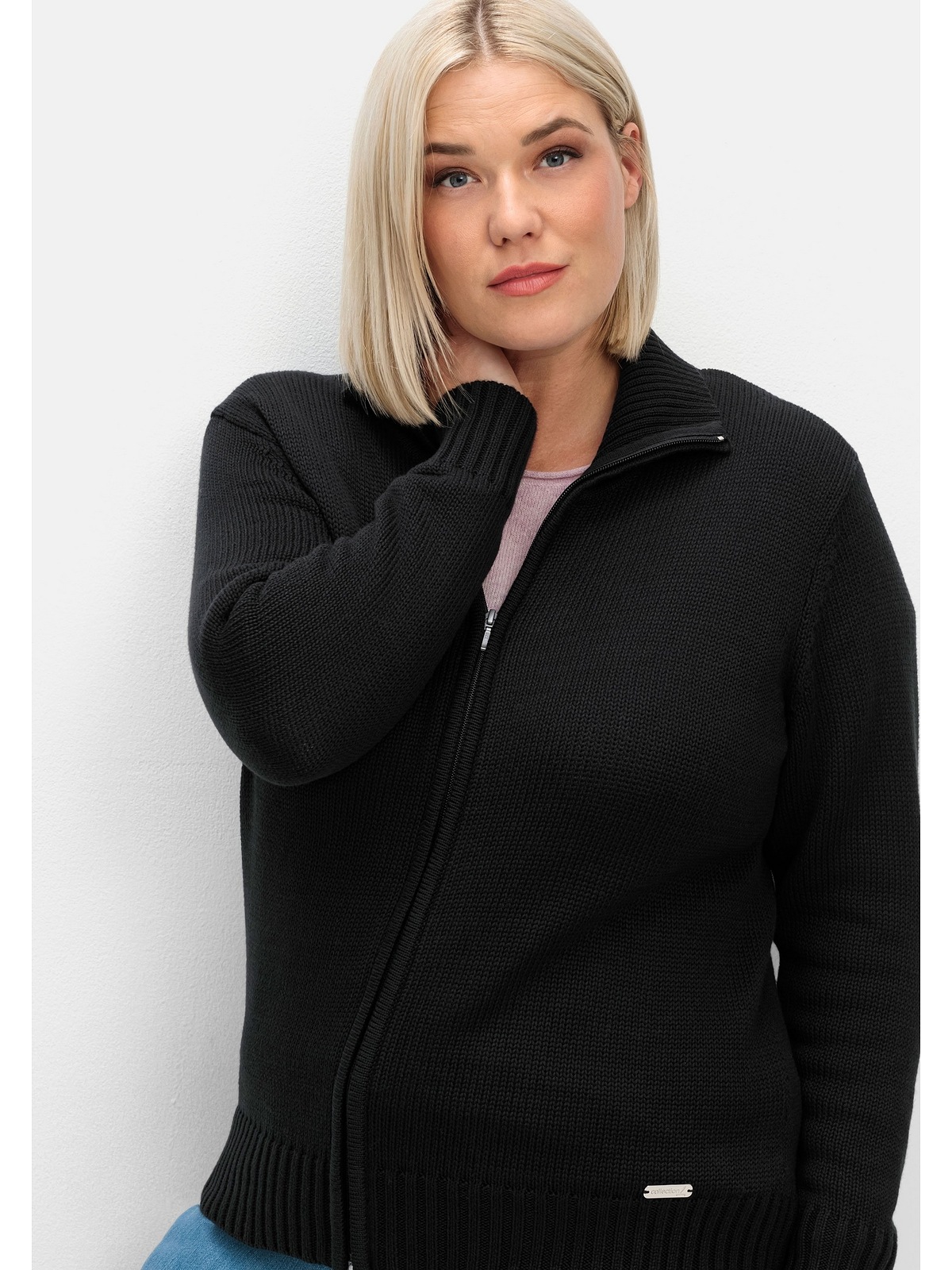 Sheego Strickjacke »Große Größen«, mit Troyerkragen und 2-Wege-Zipper
