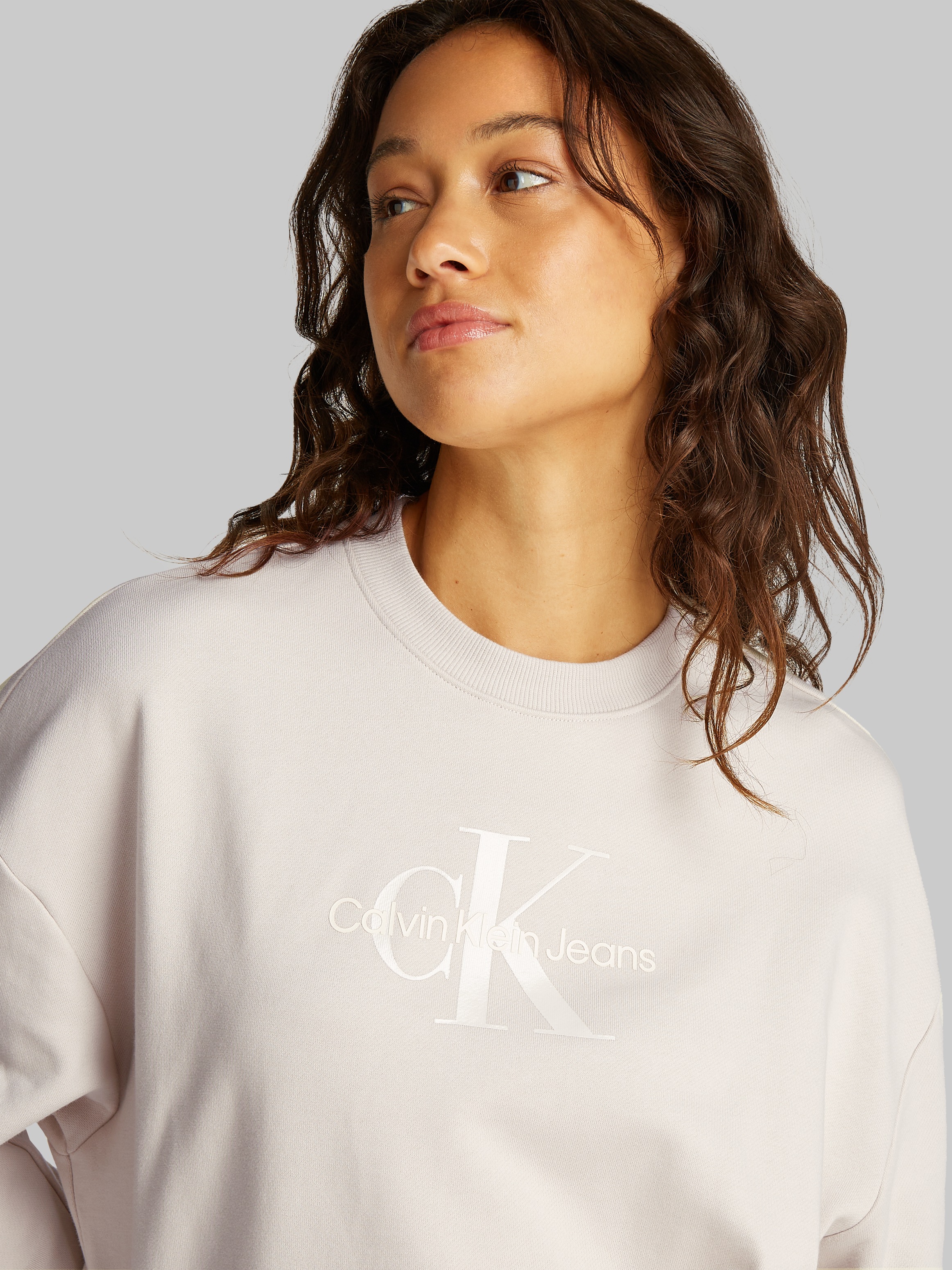 Calvin Klein Jeans Sweatshirt »GLOSSY MONOLOGO REGULAR CREWNECK«, mit Logodruck