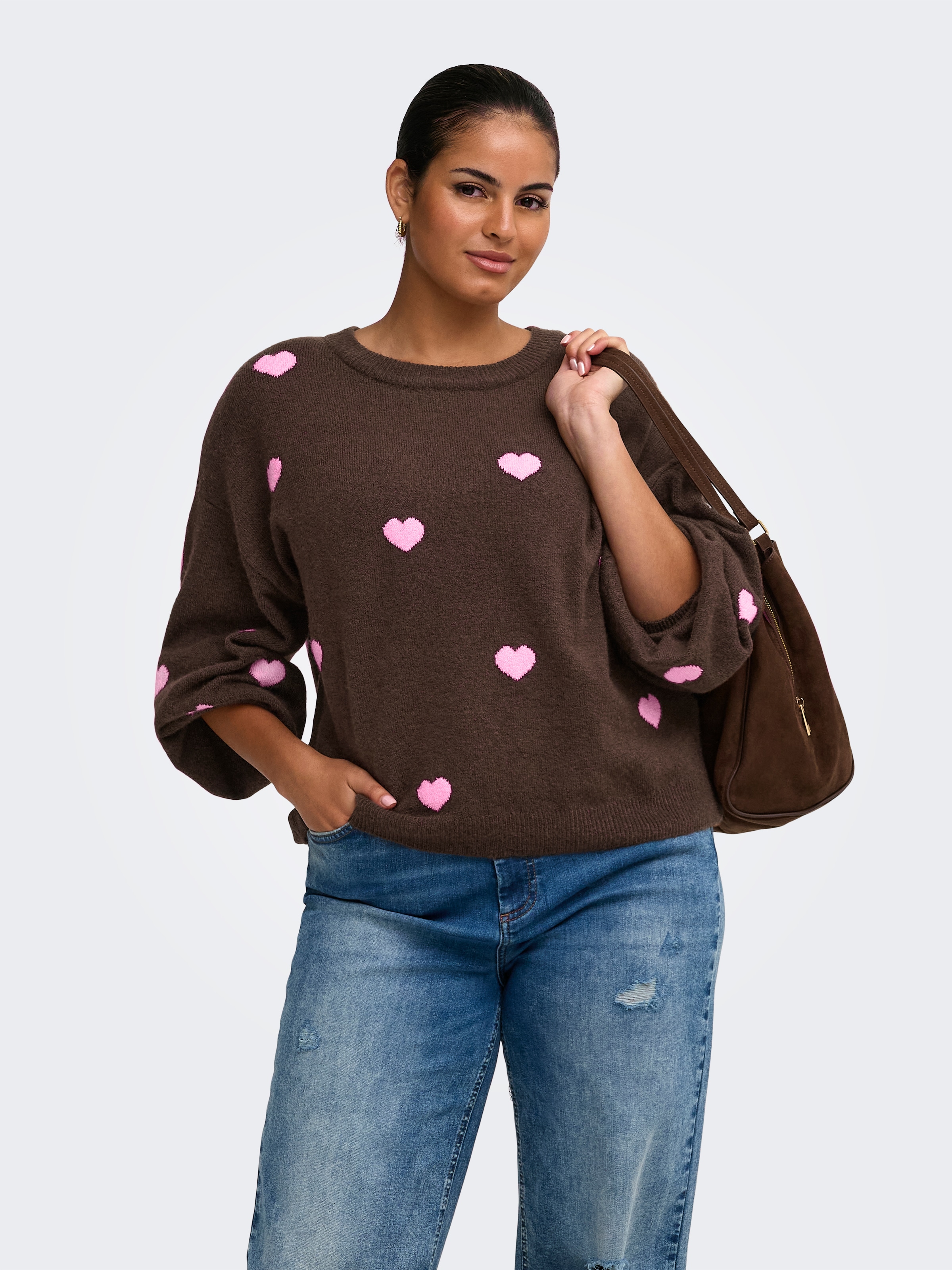 ONLY CARMAKOMA "CARRICA LS DETAIL O-NECK KNT" Materialmix, normal geschnitten