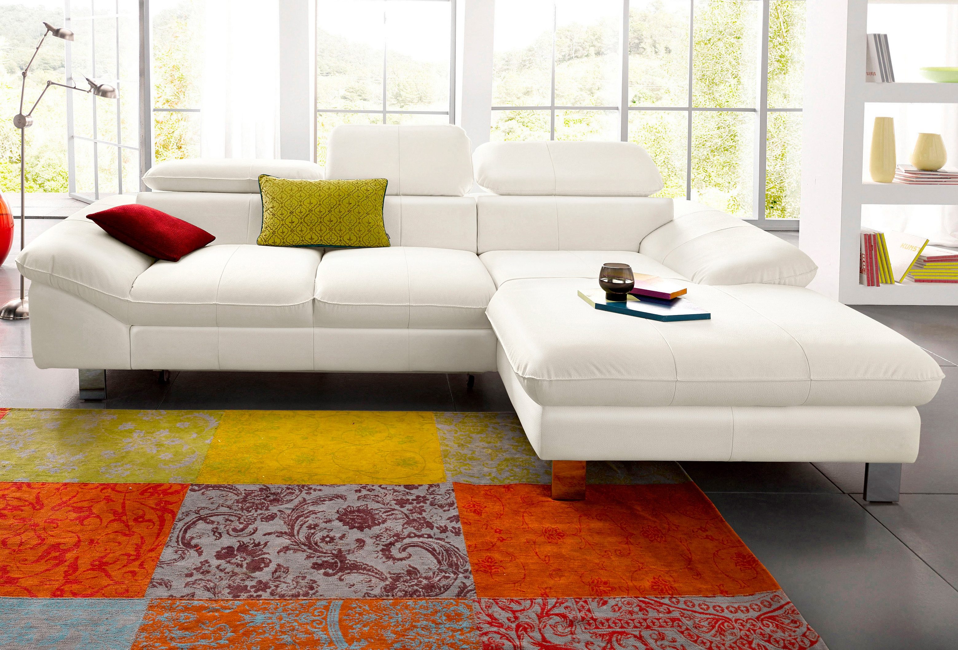 COTTA Ecksofa "Driver L-Form, B: 268 cm, moderne Couch mit Wellenunterfederung, Leder" Kopfteilverstellung, opt. Schlaffunktion + XL Bettkasten, LF:191x129cm