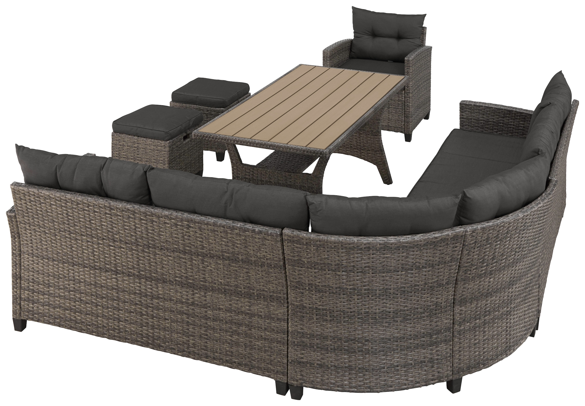 KONIFERA Gartenlounge-Set »Keros Premium«, (Set, 20 tlg., 2x 2er Sofa, 1x Ecke, 1x Sessel, 2x Hocker, 1x Tisch 145x75x67,5cm), Ecklounge, Polyrattan, Stahl, geeignet für 8 Personen, inkl. Auflagen