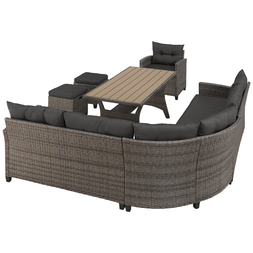 KONIFERA Gartenlounge-Set »Keros Premium«, (Set, 20 tlg., 2x 2er Sofa, 1x Ecke, 1x Sessel, 2x Hocker, 1x Tisch 145x75x67,5cm), Ecklounge, Polyrattan, Stahl, geeignet für 8 Personen, inkl. Auflagen