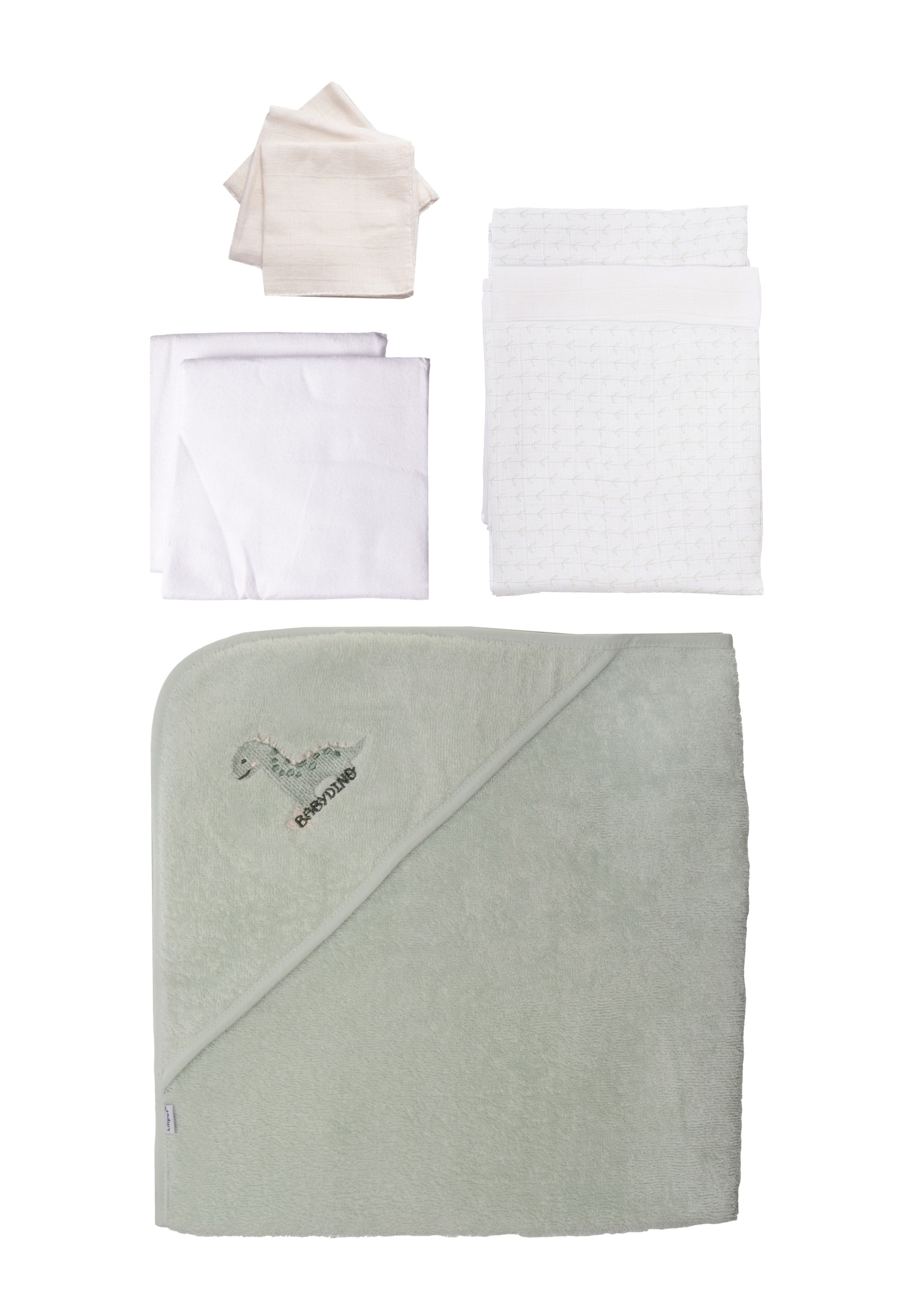 Liliput Erstausstattungspaket »Dinosaurier« 9-teilig mit saugfähigem Frottee-Kapuzenbadetuch