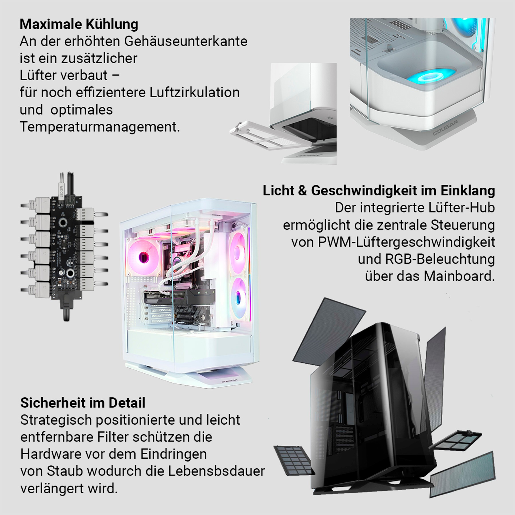 Cougar Gaming-PC-Komplettsystem »MegaDeal FV270 WT 2896 AMD Ryzen 7 9700X 32GB DDR5 1TB SSD RX 9070 XT« 34 ″ AMD Ryzen 7 Radeon RX 9070 XT 32 GB RAM 1.000 GB SSD Windows 11, DDR5 RAM+MSI PRO MP341CQW LED-Monitor Curved 86,4 cm (34")