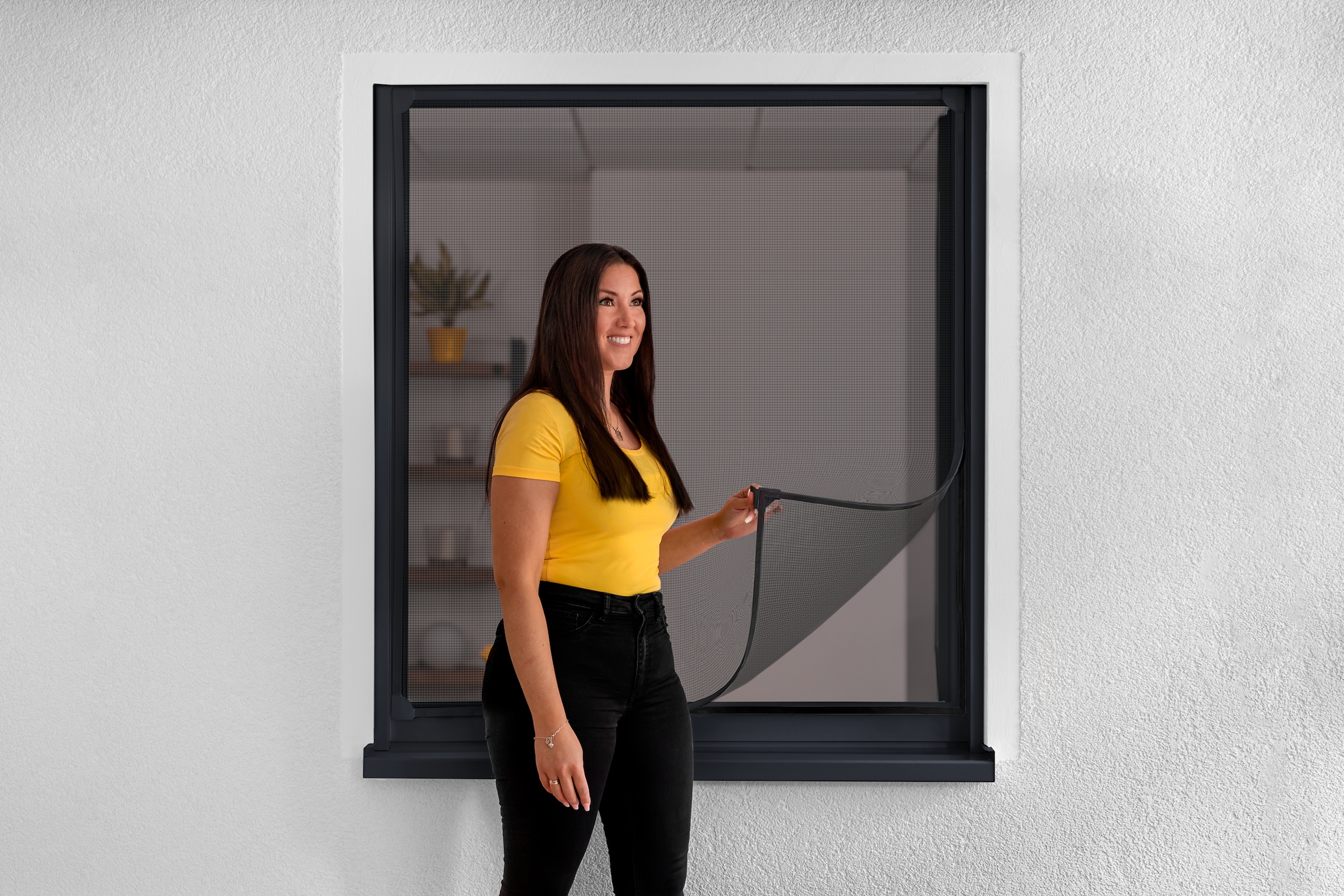 SCHELLENBERG Insektenschutz-Fensterrahmen »ohne bohren, Magnetrahmen mit Fiberglasgewebe«, Fliegengitter kürzbar, 130 x 150 cm, anthrazit und weiß