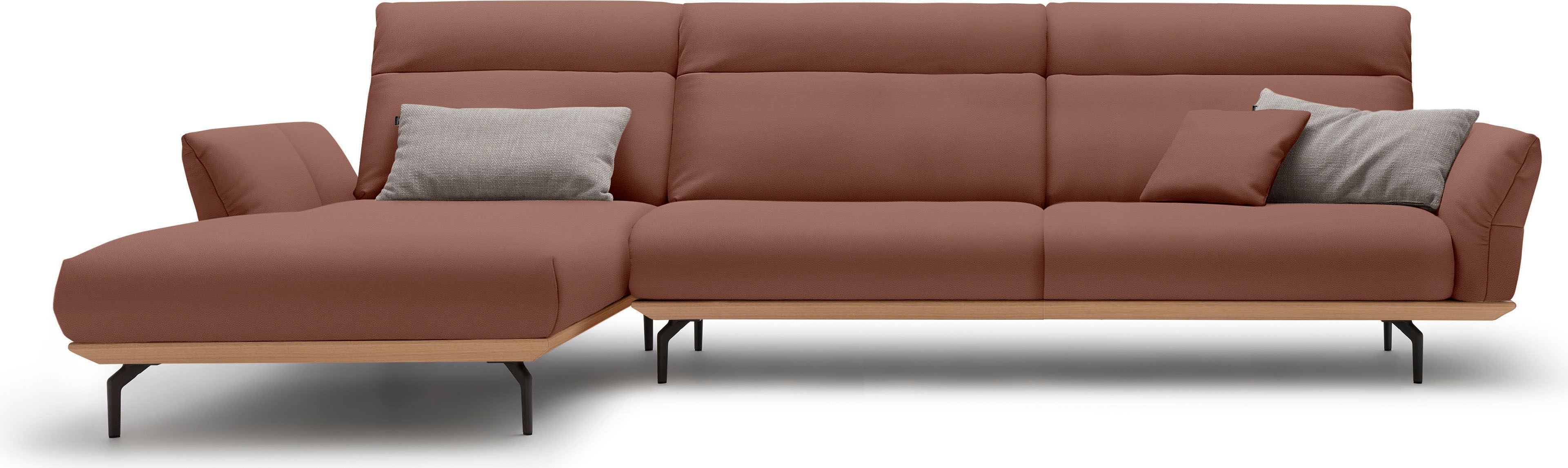 Creation BY ROLF BENZ Ecksofa "CR.460, Design-Sofa der Extraklasse, verstellbare Rückenlehne, L-Form" Sockel in Eiche, Winkelfüße in Umbragrau, Breite 338 cm