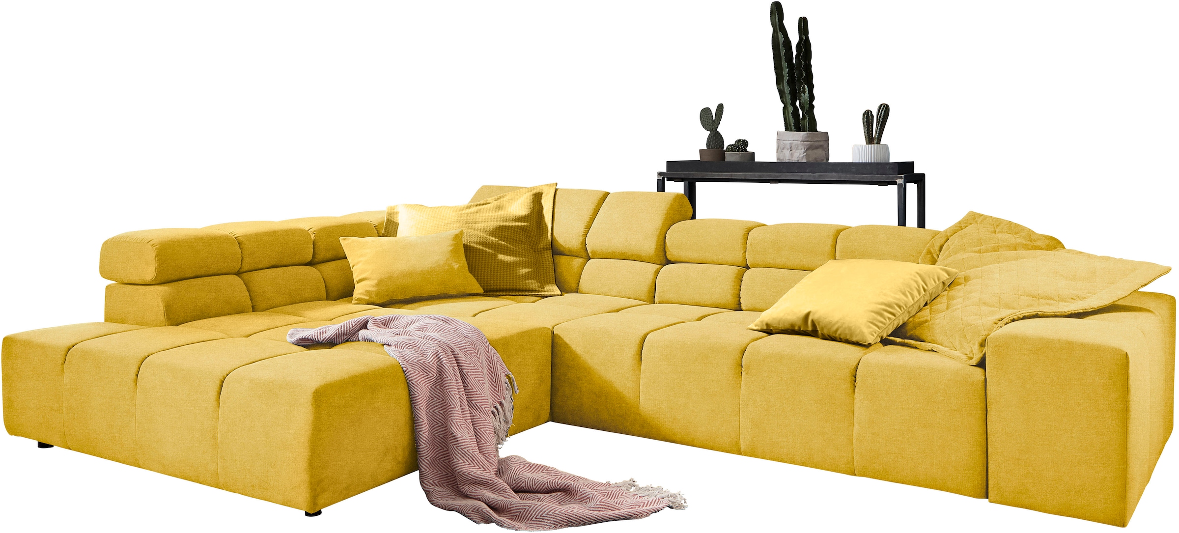 INOSIGN Ecksofa »Ancona incl. Kopfteilverstellung, Zierkissen Breite 319cm, L-Form«, wahlweise motorische Sitztiefenverstellung, auch in Cord + Easy Care