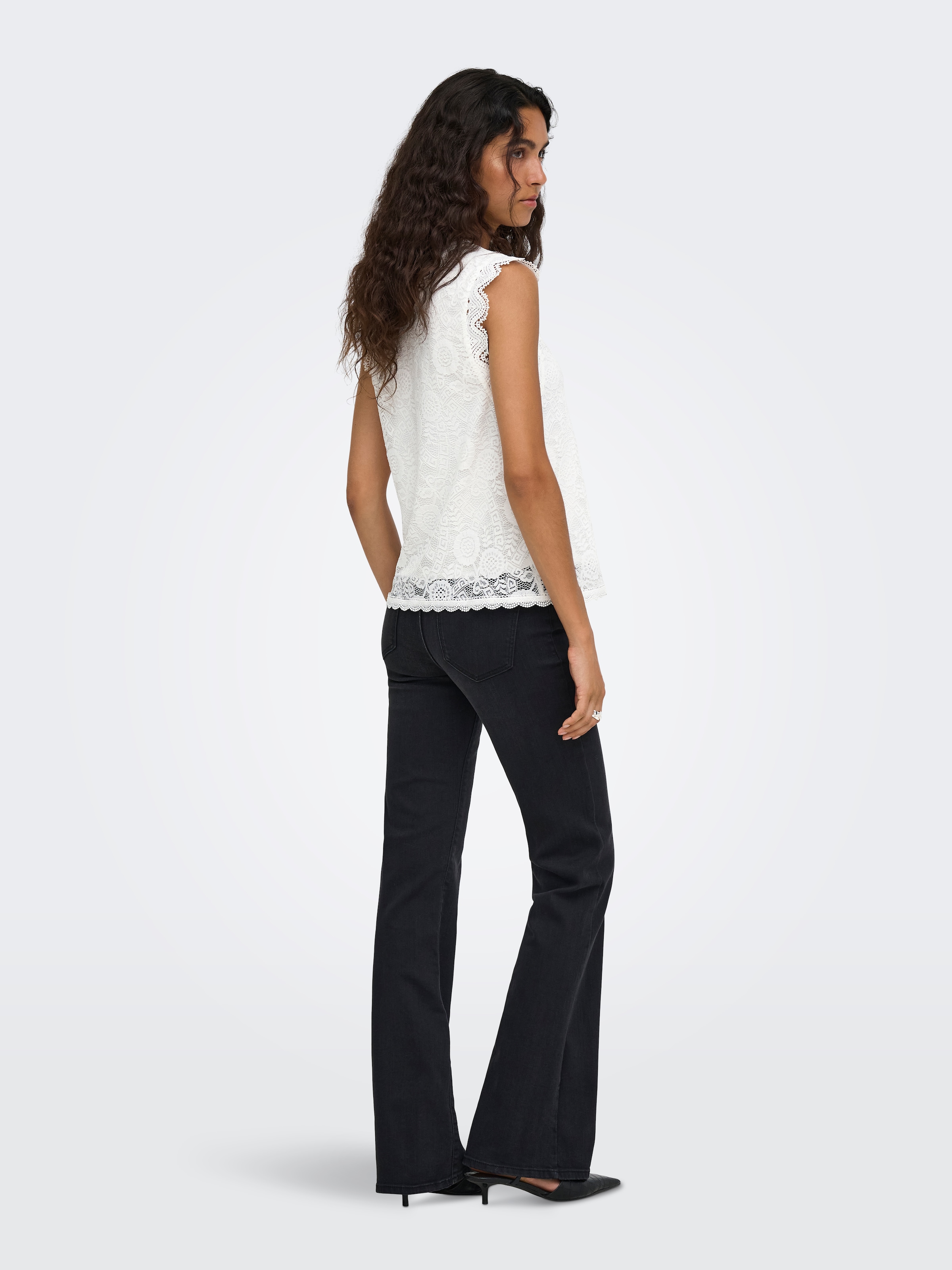 ONLY Spitzentop »ONLSINE S/L LACE TOP CS JRS« Materialmix, regular fit, Rundhals