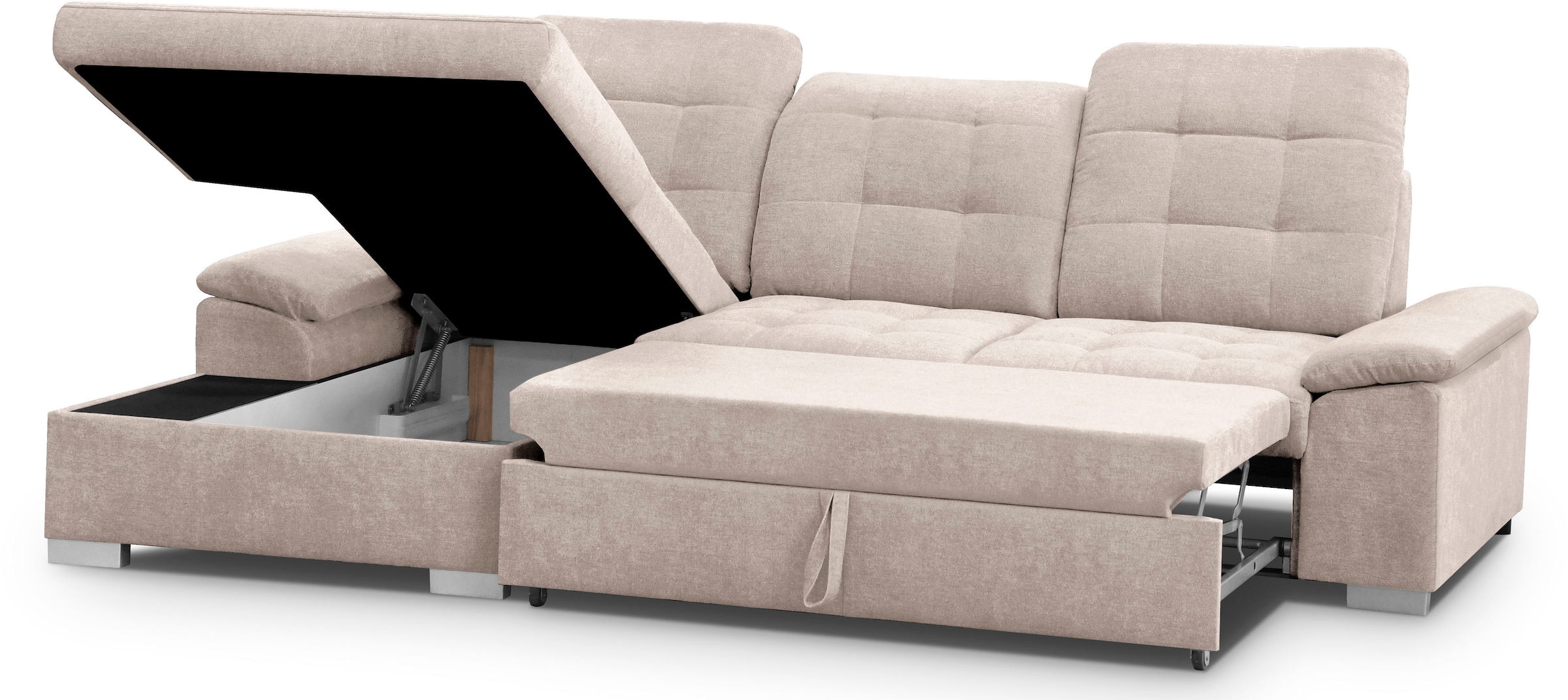 WERK2 Ecksofa Carmen, Sofa, Eckcouch mit Schlaffunktion, Bettkasten und Sitztiefenverstellung