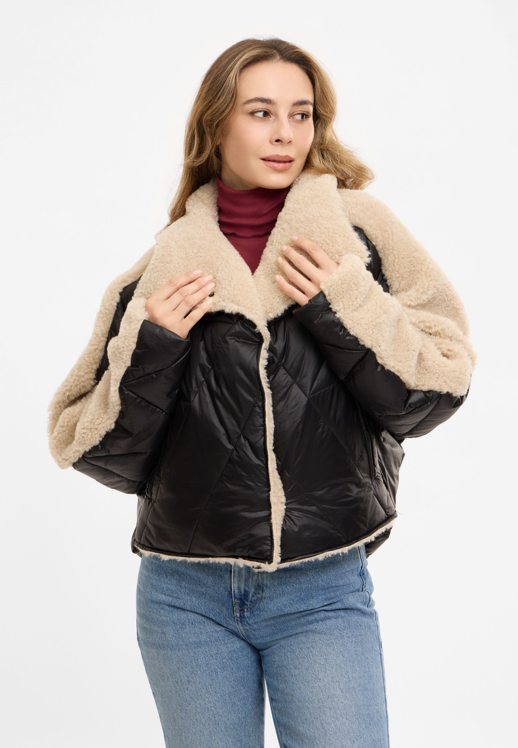 Frieda & Freddies Winterjacke "Frieda & Freddies Materialmix-Jacke mit Teddy und Stepp-Nylon"