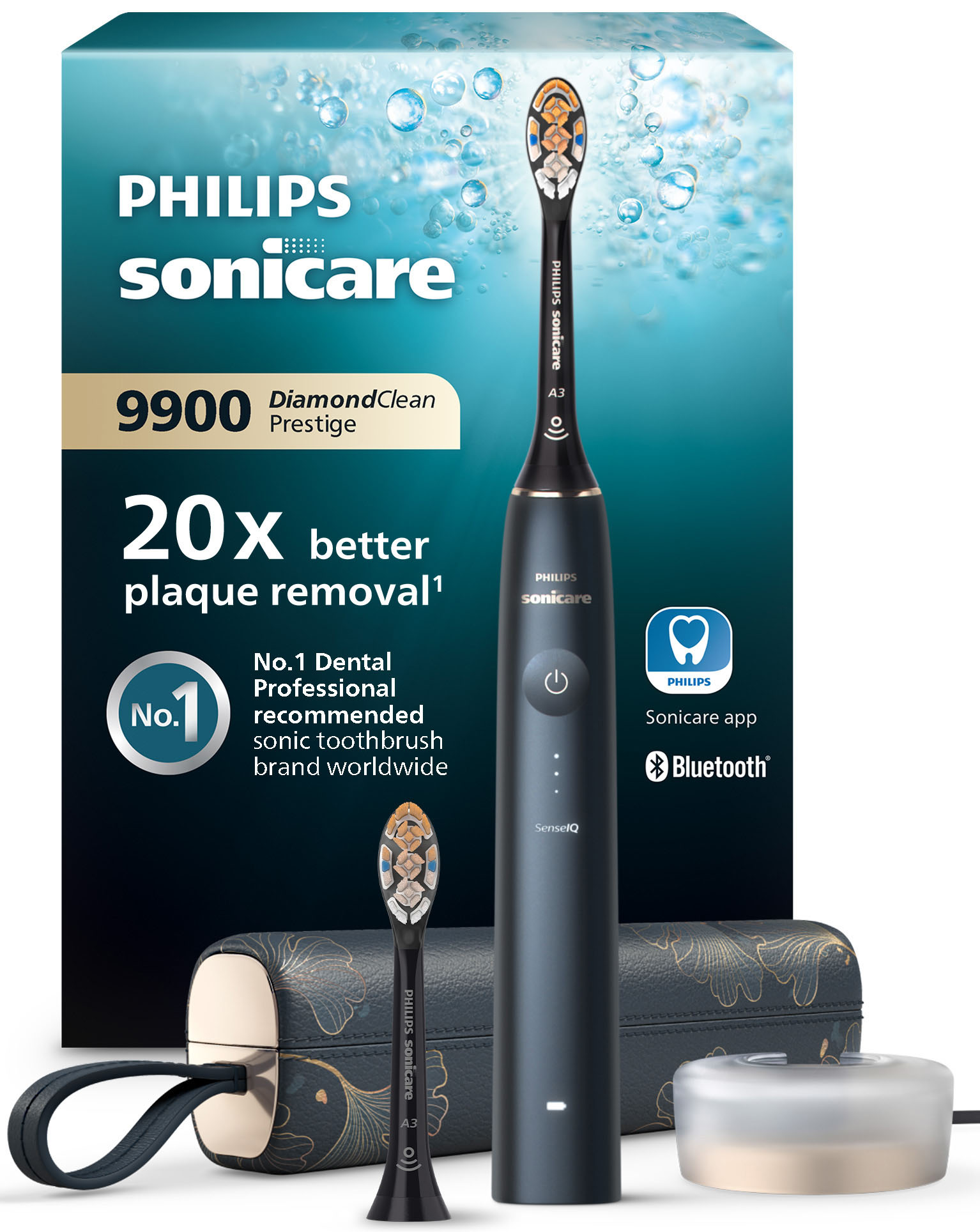 Elektrische Zahnbürste "DiamondClean Prestige 9900 HX9992", blau, PHILIPS SONICARE, B:16,8cm H:24,2cm T:7,4cm, Elektrozahnbürsten, mit integriertem