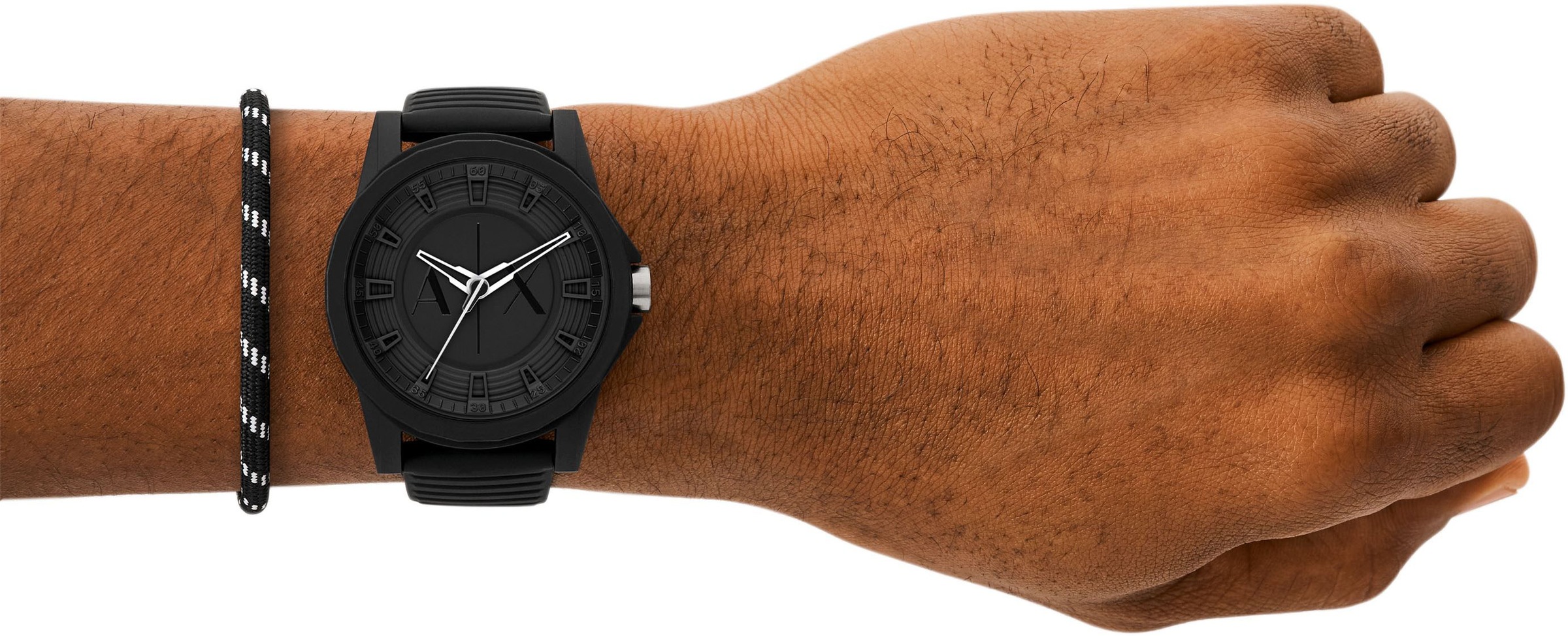 ARMANI EXCHANGE Quarzuhr, (Set, 2 tlg., mit Armband), Armbanduhr, Herrenuhr, ideal als Geschenk, analog, Silikonarmband