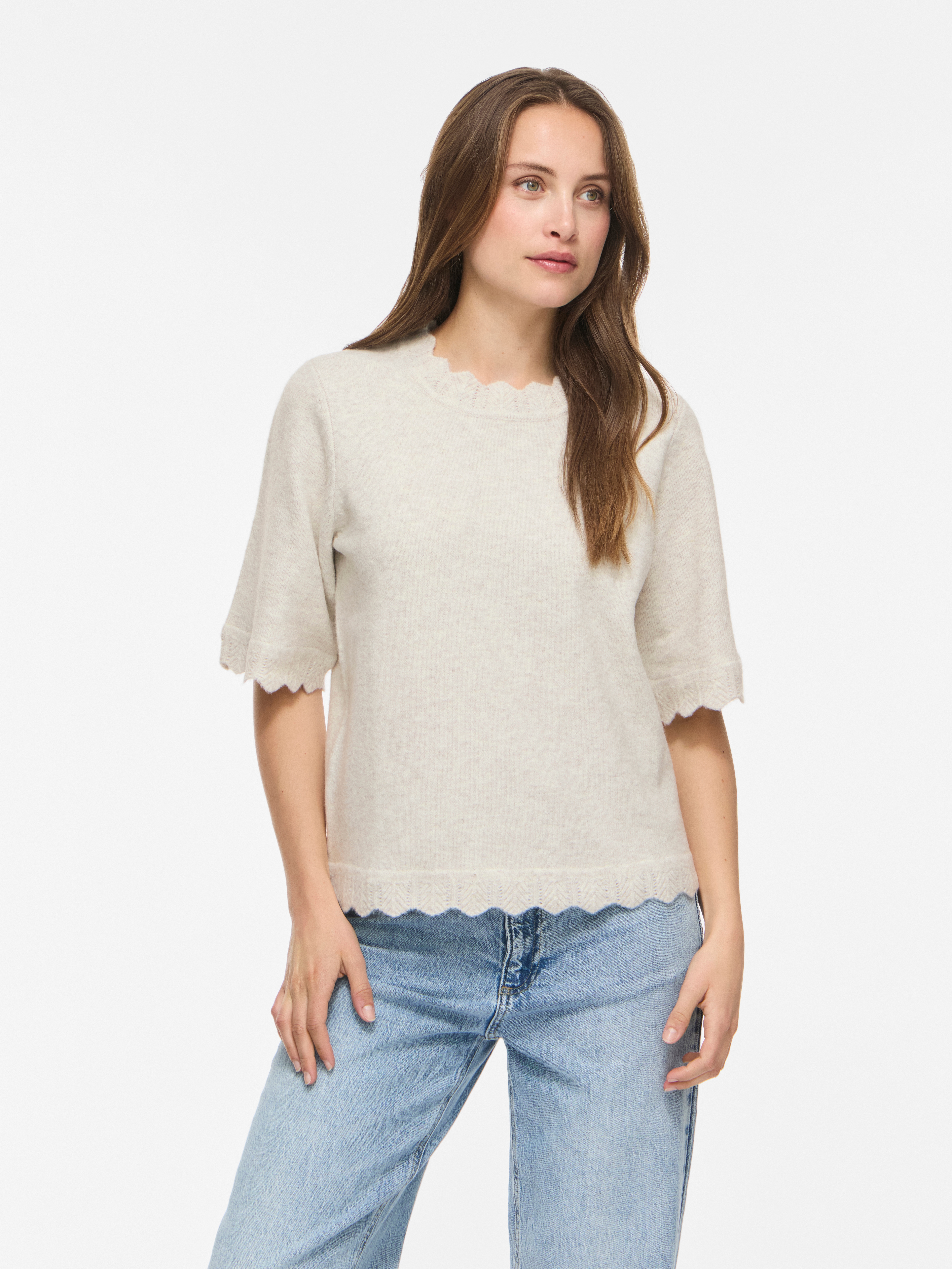 Vila Kurzarmpullover "VINIKOLINA O-NECK 2/4 KNIT TOP - NOOS" Materialmix, normal geschnitten
