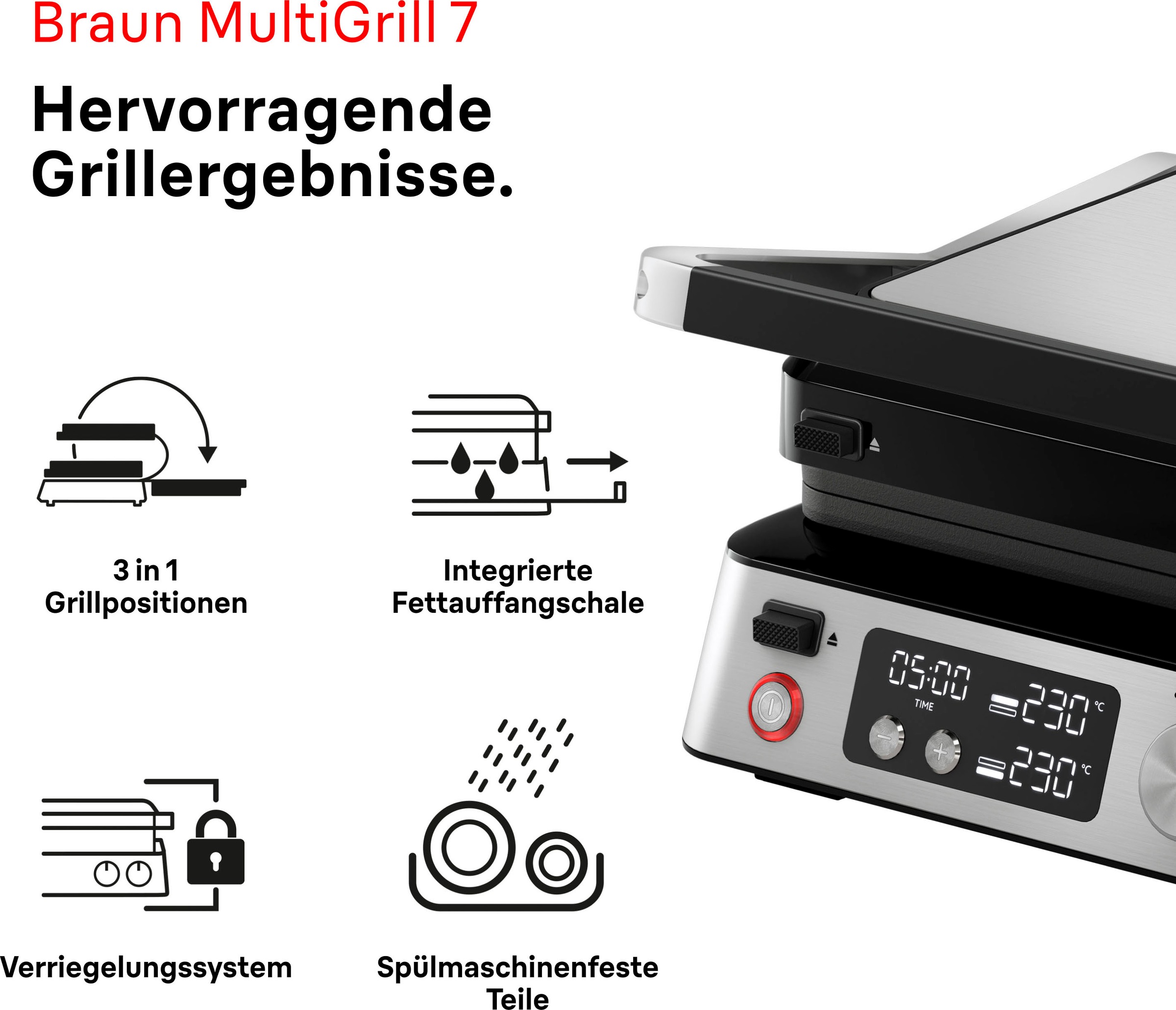 Braun Kontaktgrill "MultiGrill 7 CG 7040 - 3 Kochpositionen, bis 230C, 12 B günstig online kaufen