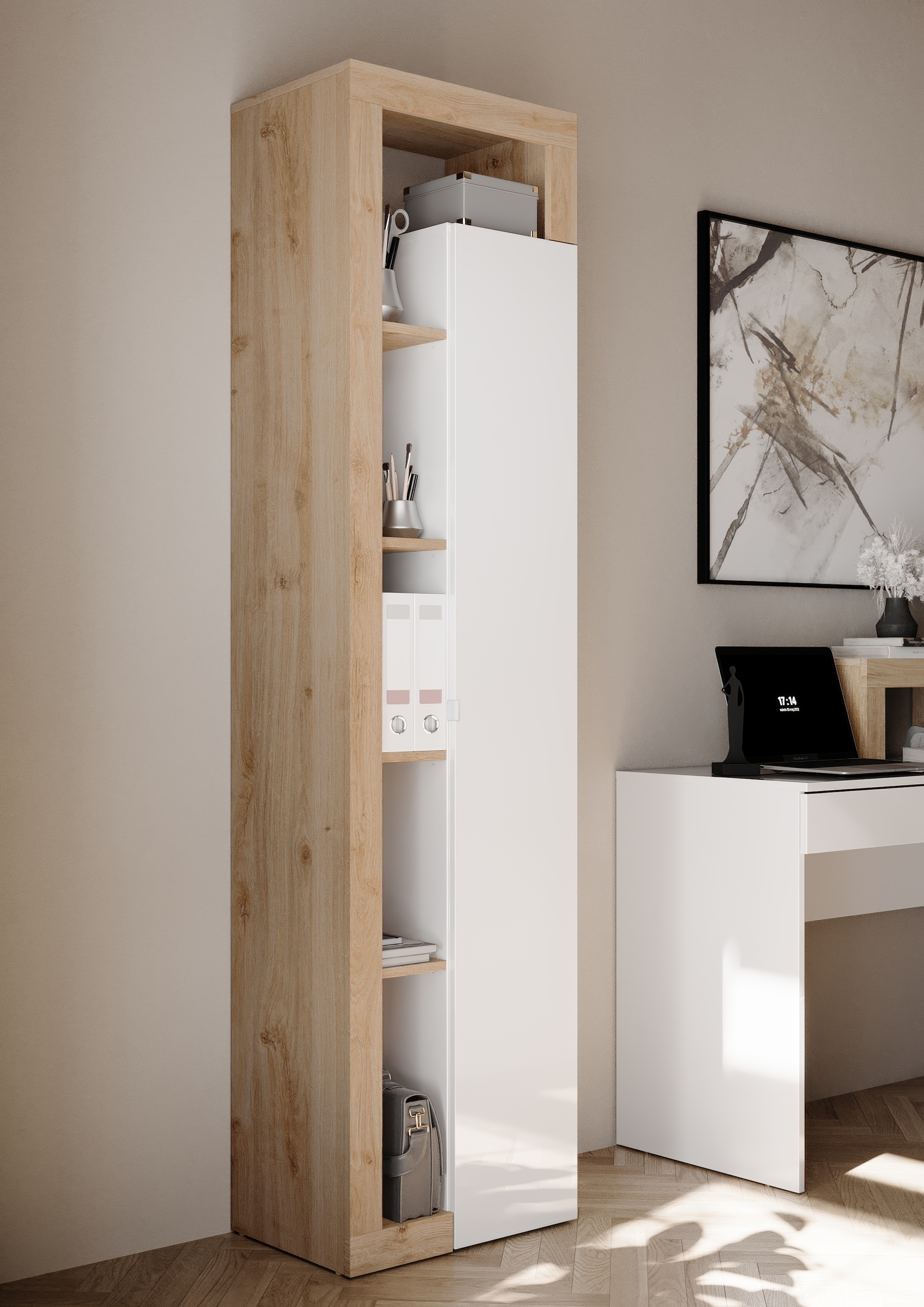 INOSIGN Aktenschrank »Hamburg Höhe 189 cm, Breite 50 cm, 1 Tür, offene Fächer, Büroschrank,«, Mehrzweckschrank, dekorativer Rahmen, Metallgriff, viel Stauraum