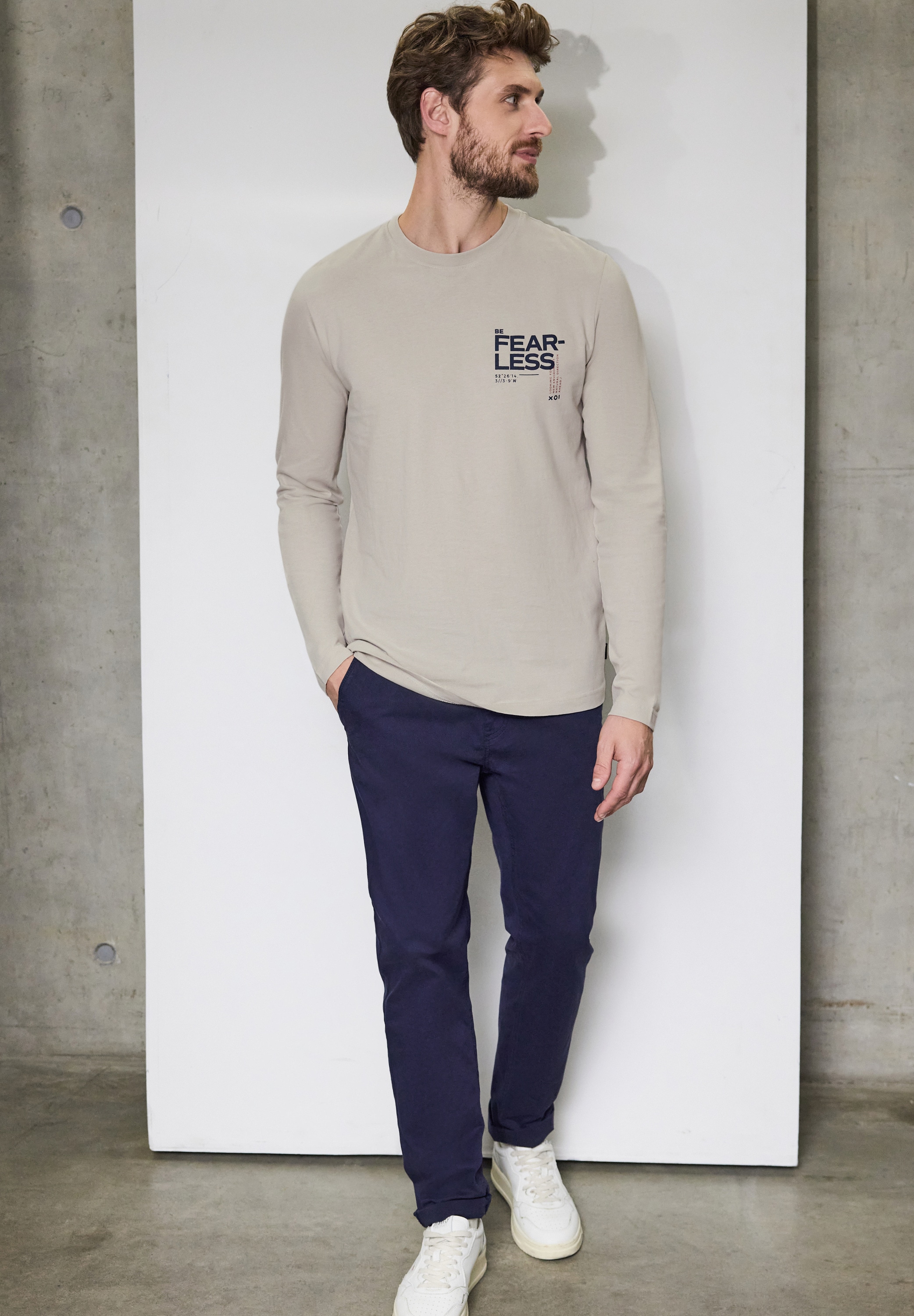 STREET ONE MEN Langarmshirt, aus reiner Baumwolle