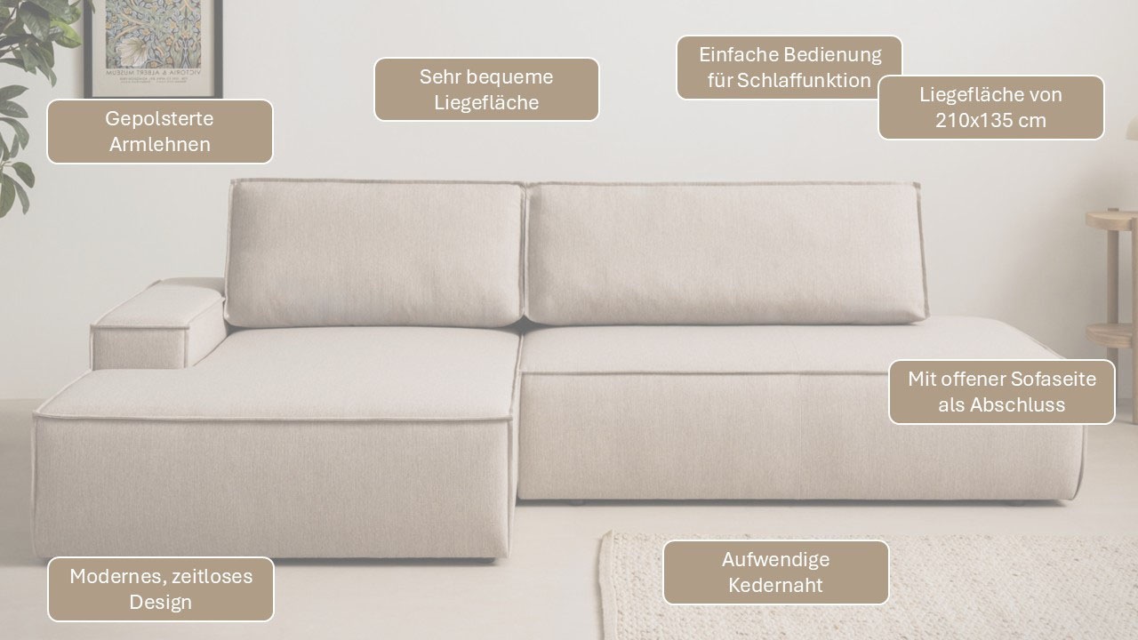 Thumbnail - Home affaire Ecksofa "SHERWOOD, Schlafsofa in L-Form offen (275cm), Cord, Leinenoptik" Schlaffunktion und Bettkasten, Ke...