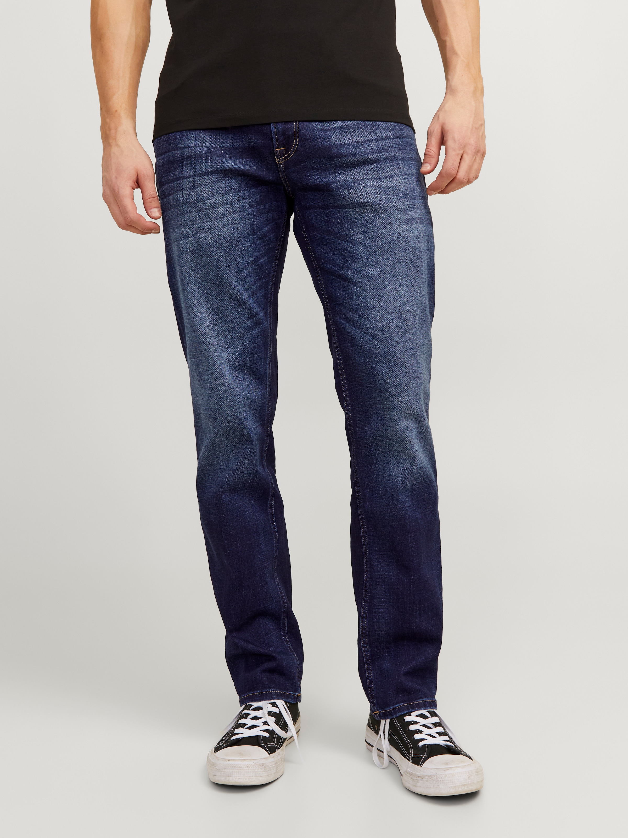 Regular-fit-Jeans JACK & JONES "JJICLARK mit Used-Look und Stretch für den Alltag", Herren, Gr. 31, Länge 32, blau (denim, blau), Denim/Jeans, Obermaterial: 98% Baumwolle, 2% Elasthan, Abriebeffekte, regular fit lang, Jeans, mit Abriebeffekten 3
