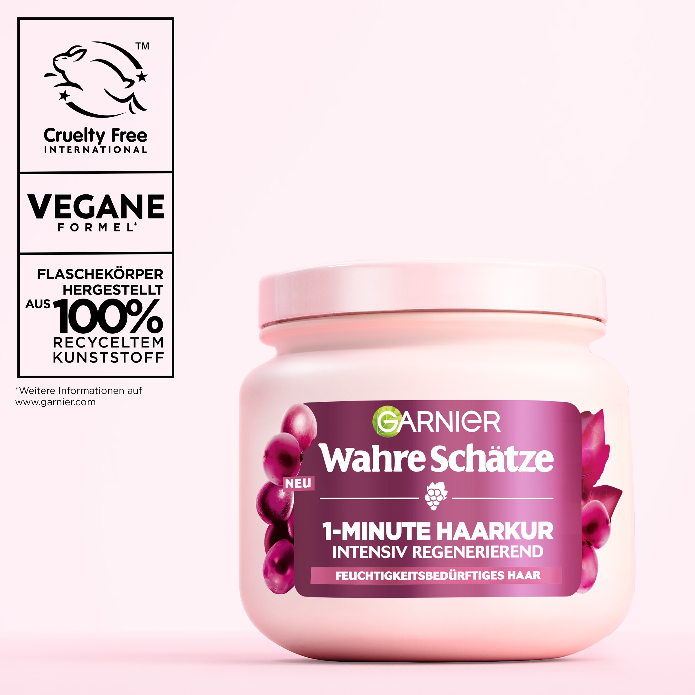 GARNIER Haarkur »Garnier Wahre Schätze 1-Minute Haarkur Traube Hydraboost« für feuchtigkeitsbedürftiges Haar, mit Traubenwasser und Traubenkernöl