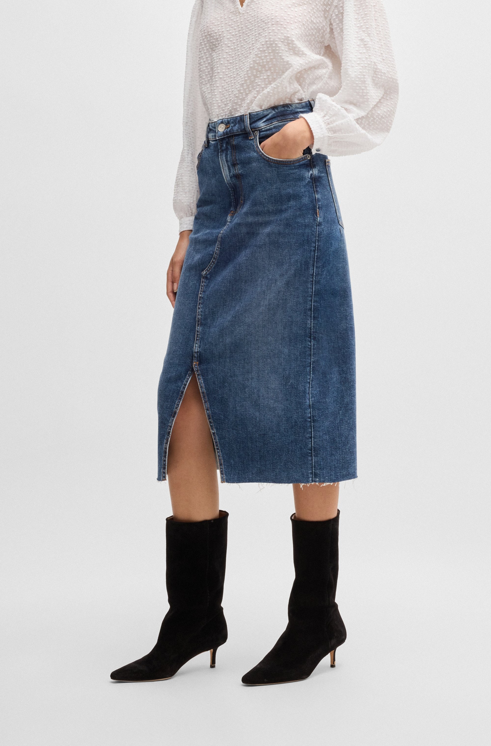 BOSS ORANGE Webrock "DENIM SKIRT MIDI Premium Damenmode", widerstandsfähig günstig online kaufen