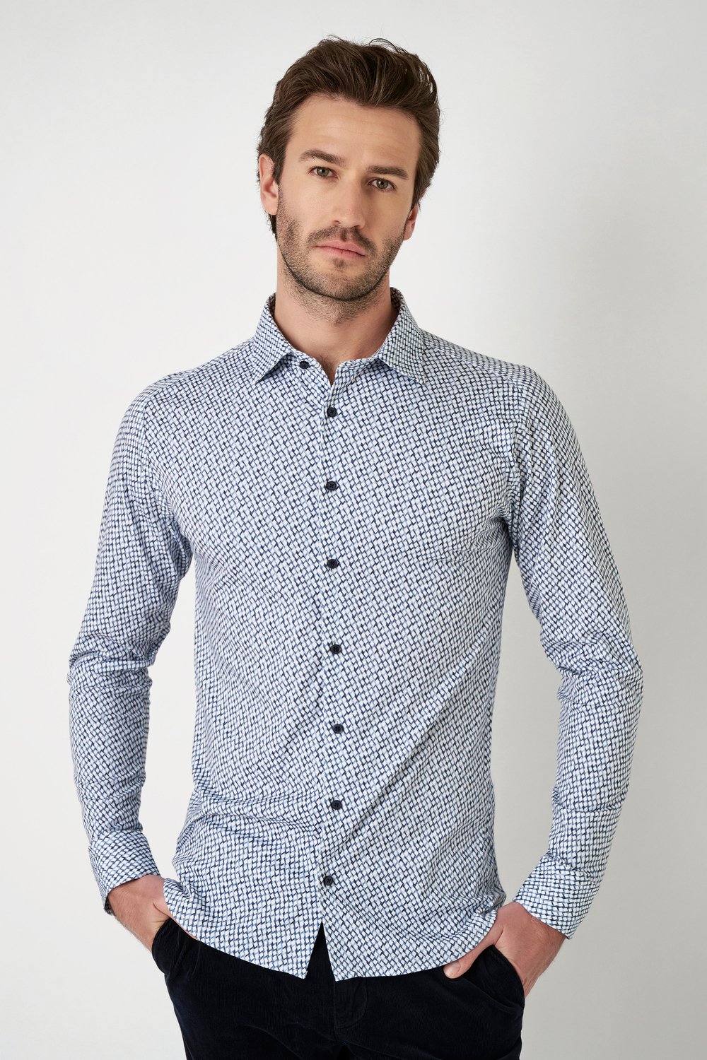 DESOTO "Jerseyhemd Casual Kent langarm" Flexibler Stretch, mit modischem Allover-Print