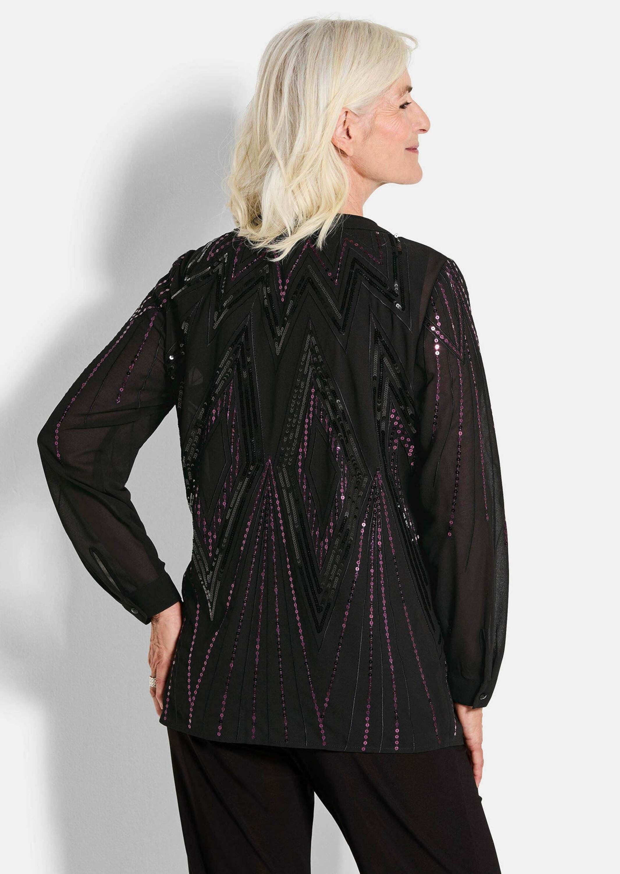GOLDNER Chiffonbluse »Kurzgröße Chiffon-Jäckchen mit Pailletten«