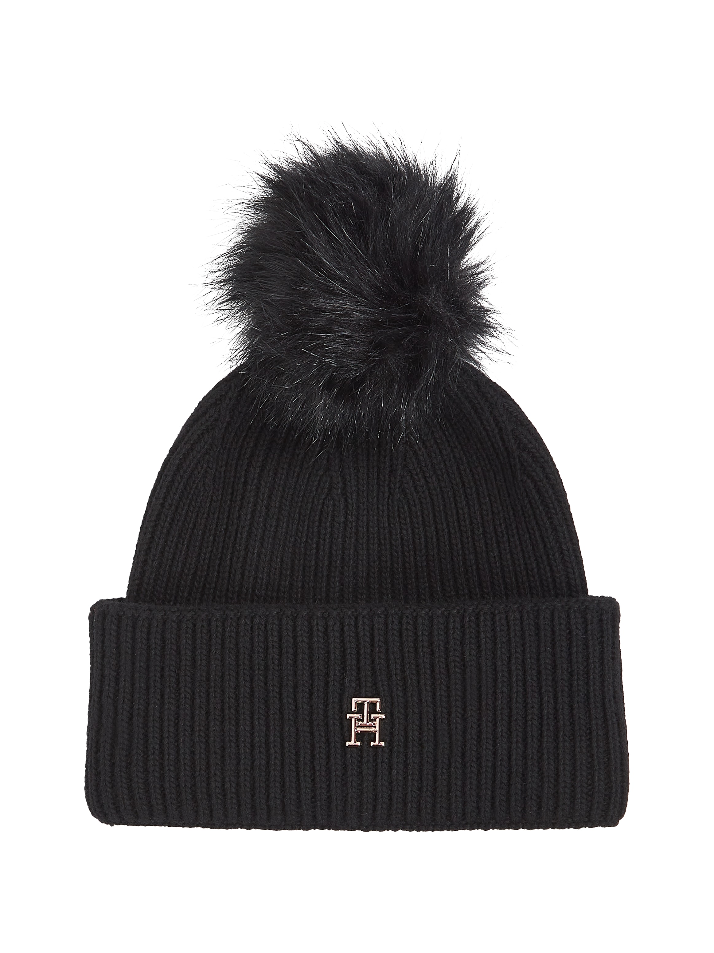 Tommy Hilfiger Beanie »ELEVATED CHIC BEANIE W/POMPOM«, Logoemblem, Pompon