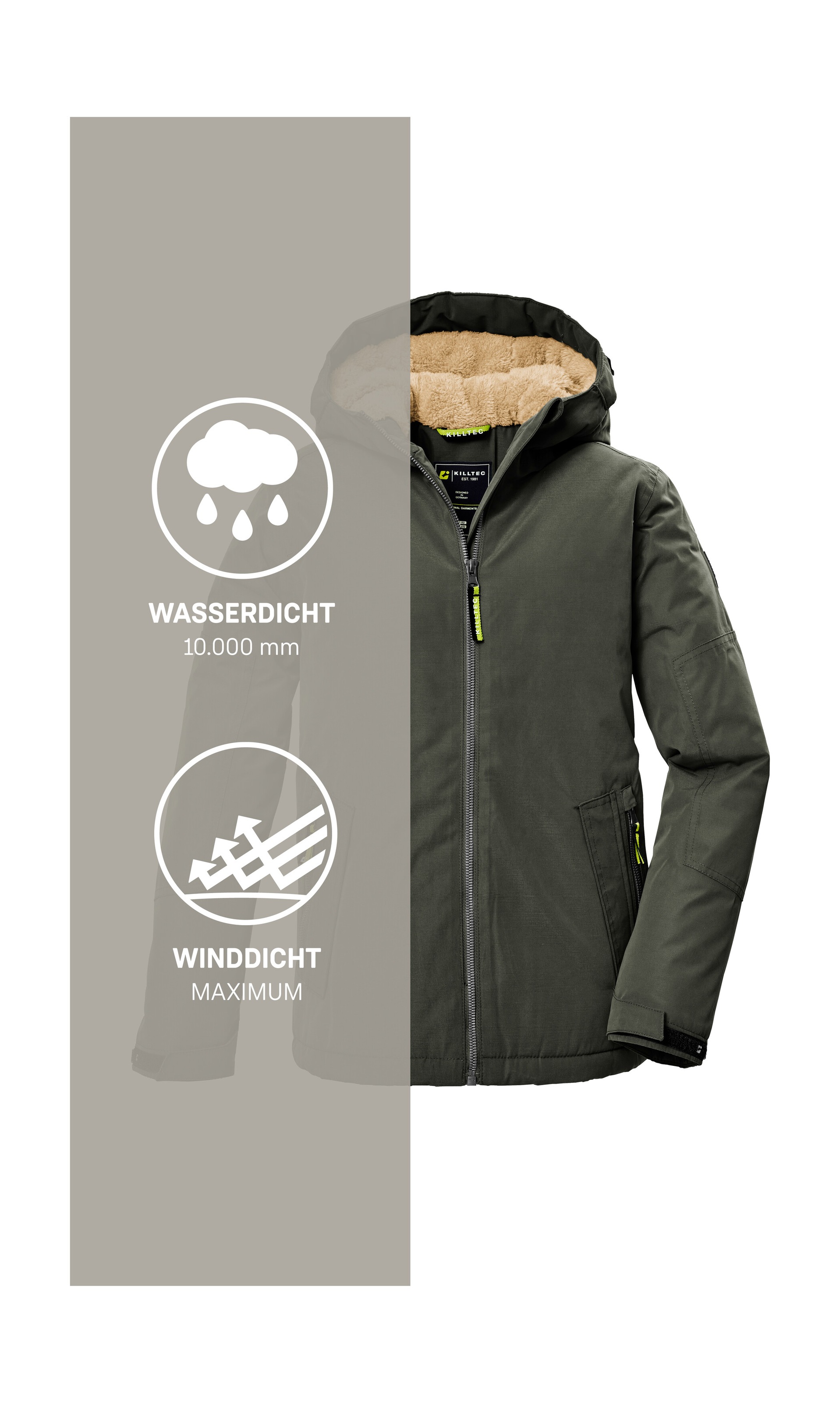 Killtec Funktionsjacke »KOW 377 BYS JCKT«, Wasserdichte Funktionsjacke mit Kapuze, warmem Futter und Kinnschutz