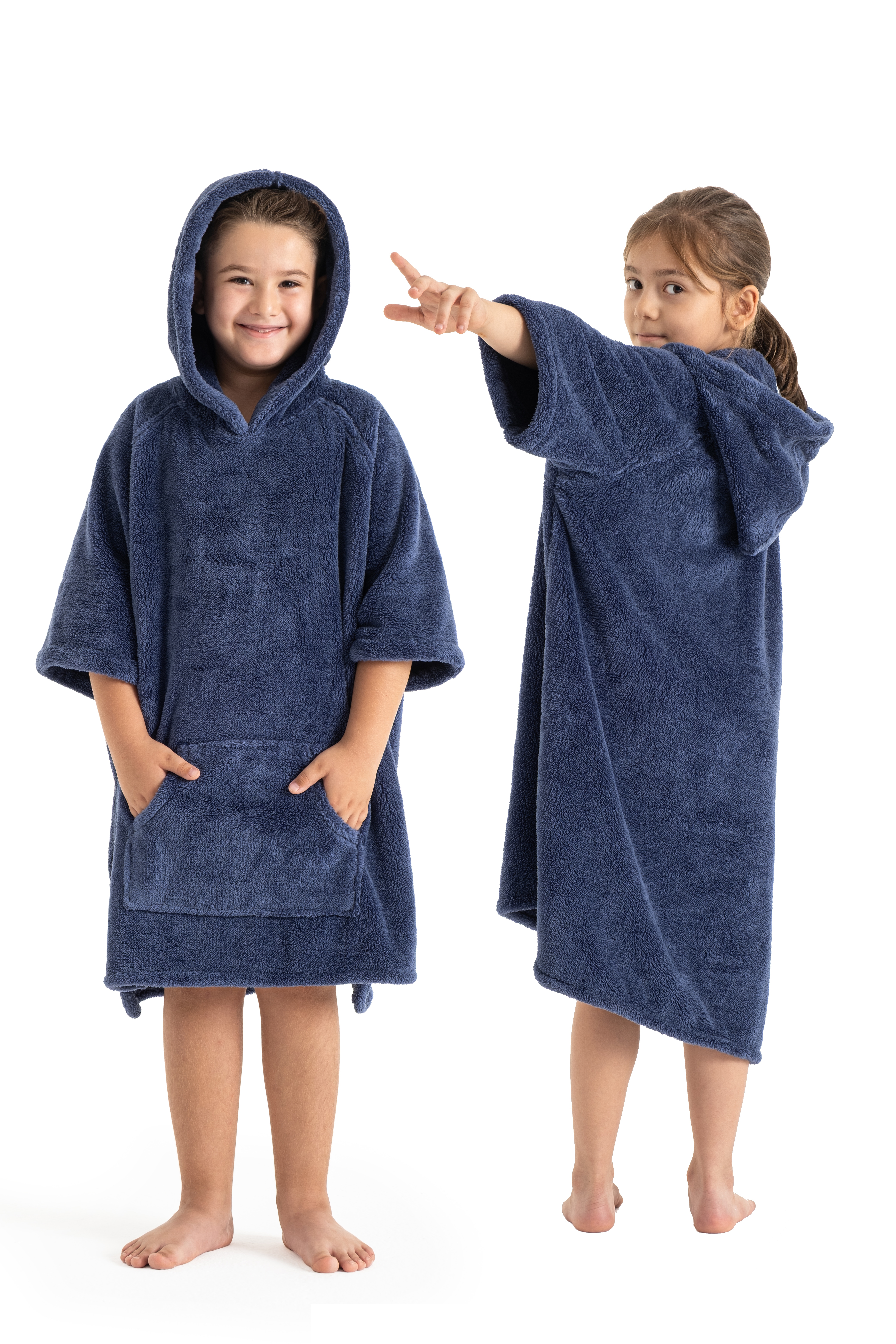 Badeponcho MY HOME, L:35dunkelblau, Microfaser, Hausmäntel, "Lillou, für Kinder, ideal für Urlaub oder im Schwimmbad", weich und kuschelig, Fleece,