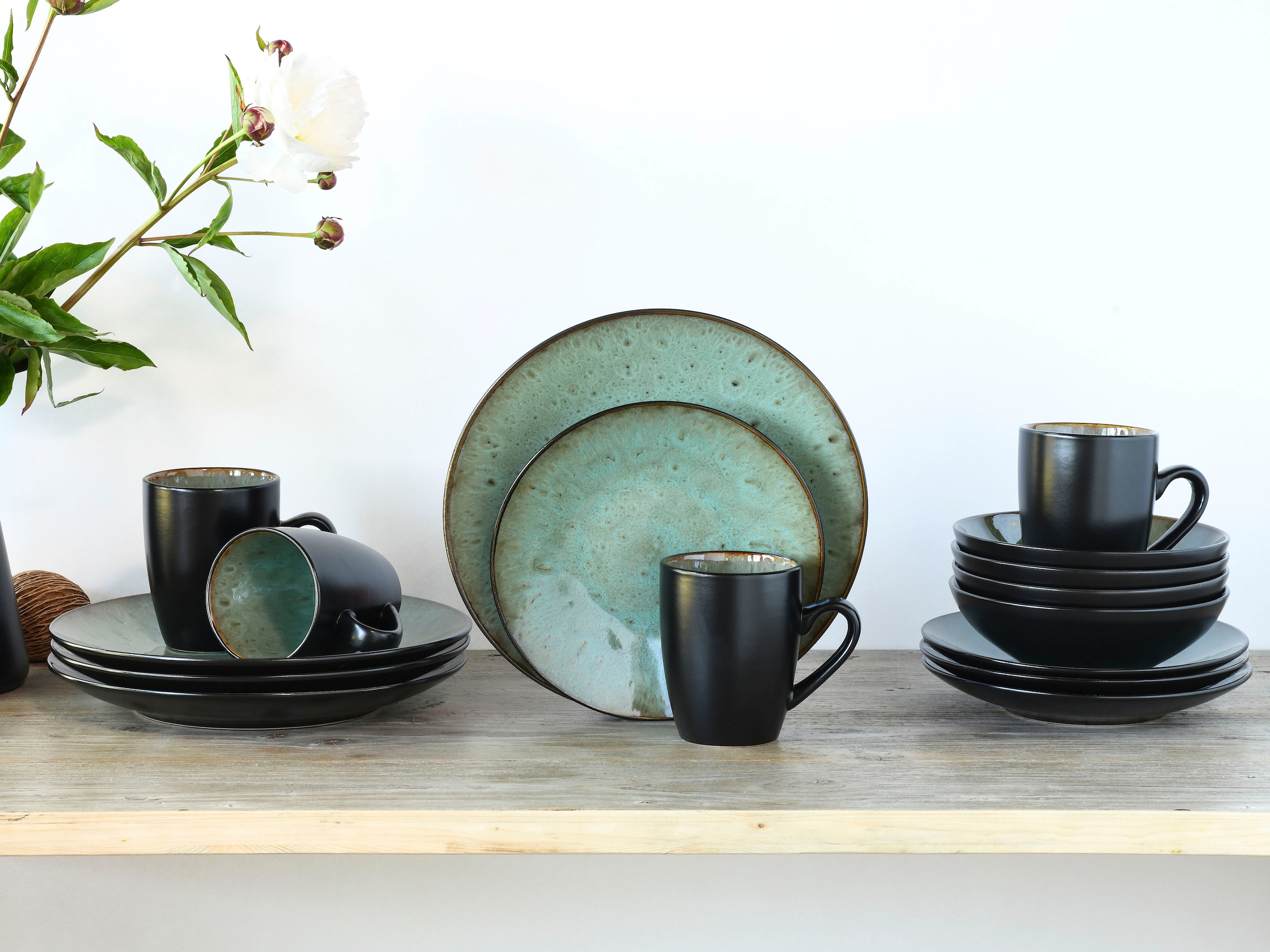 CreaTable Kombiservice »Jawa«, (Set, 16 tlg.), Reaktivglasur, jedes Stück ein Unikat