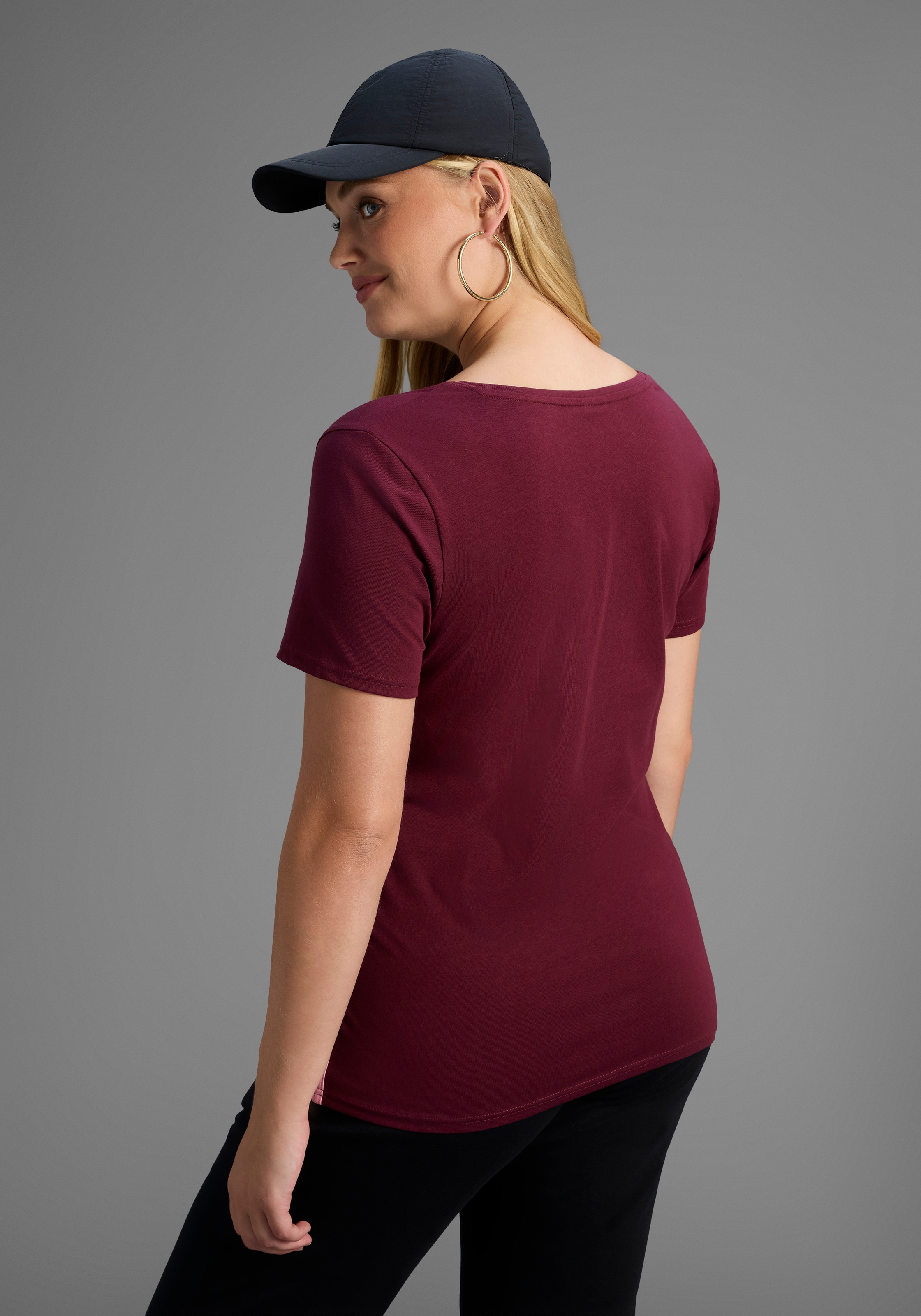 H.I.S T-Shirt, Kurzarm, figurfreundlicher Schnitt, unifarben, V-Ausschnitt günstig online kaufen
