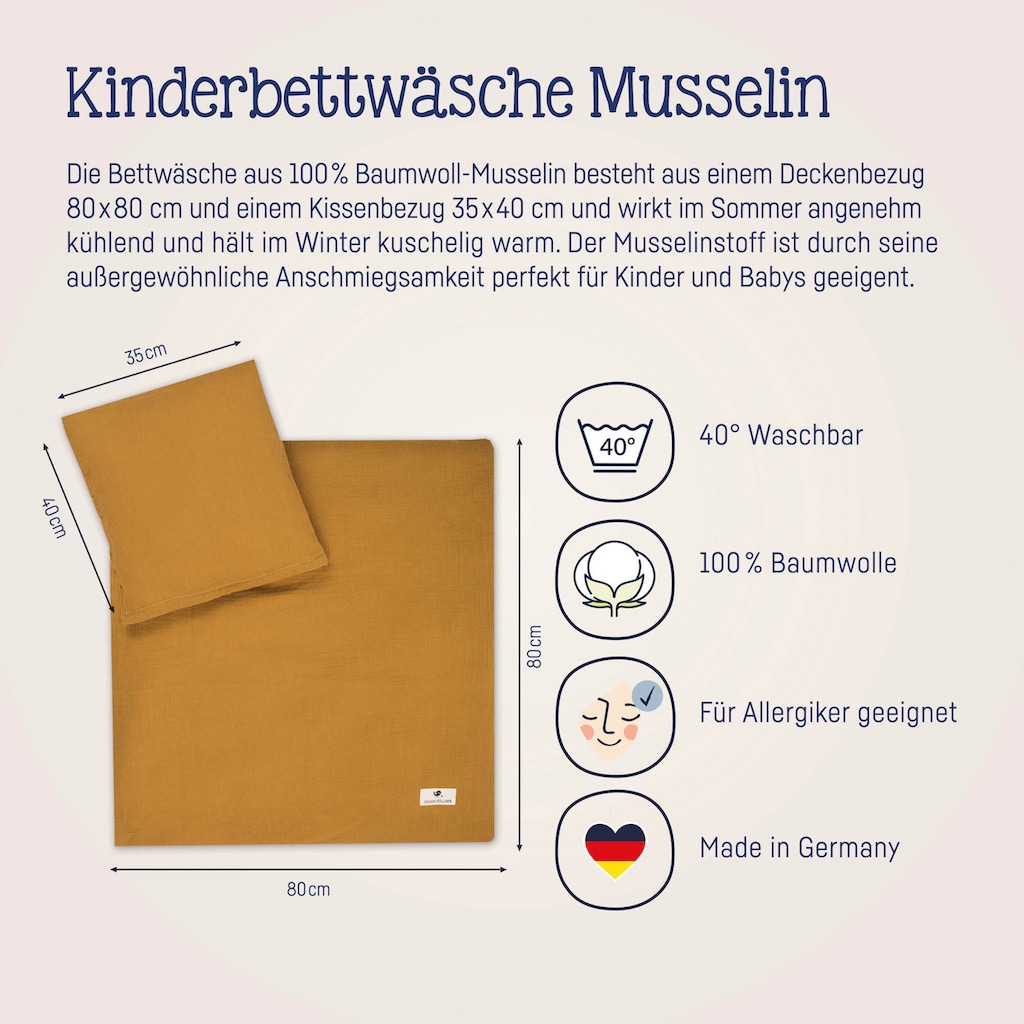 Julius Zöllner Kinderbettwäsche »Baby- und Kinderbettwäsche aus 100% Musselin«, (2 tlg.)