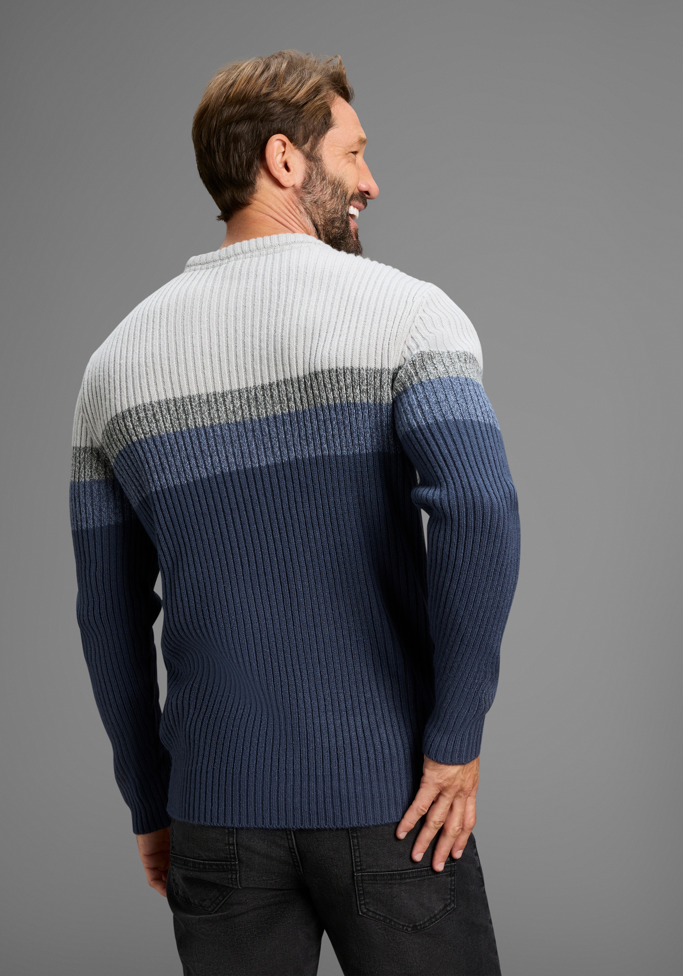 Mans World Rundhalspullover "Neue Kollektion", mit melierten Blockstreifen günstig online kaufen
