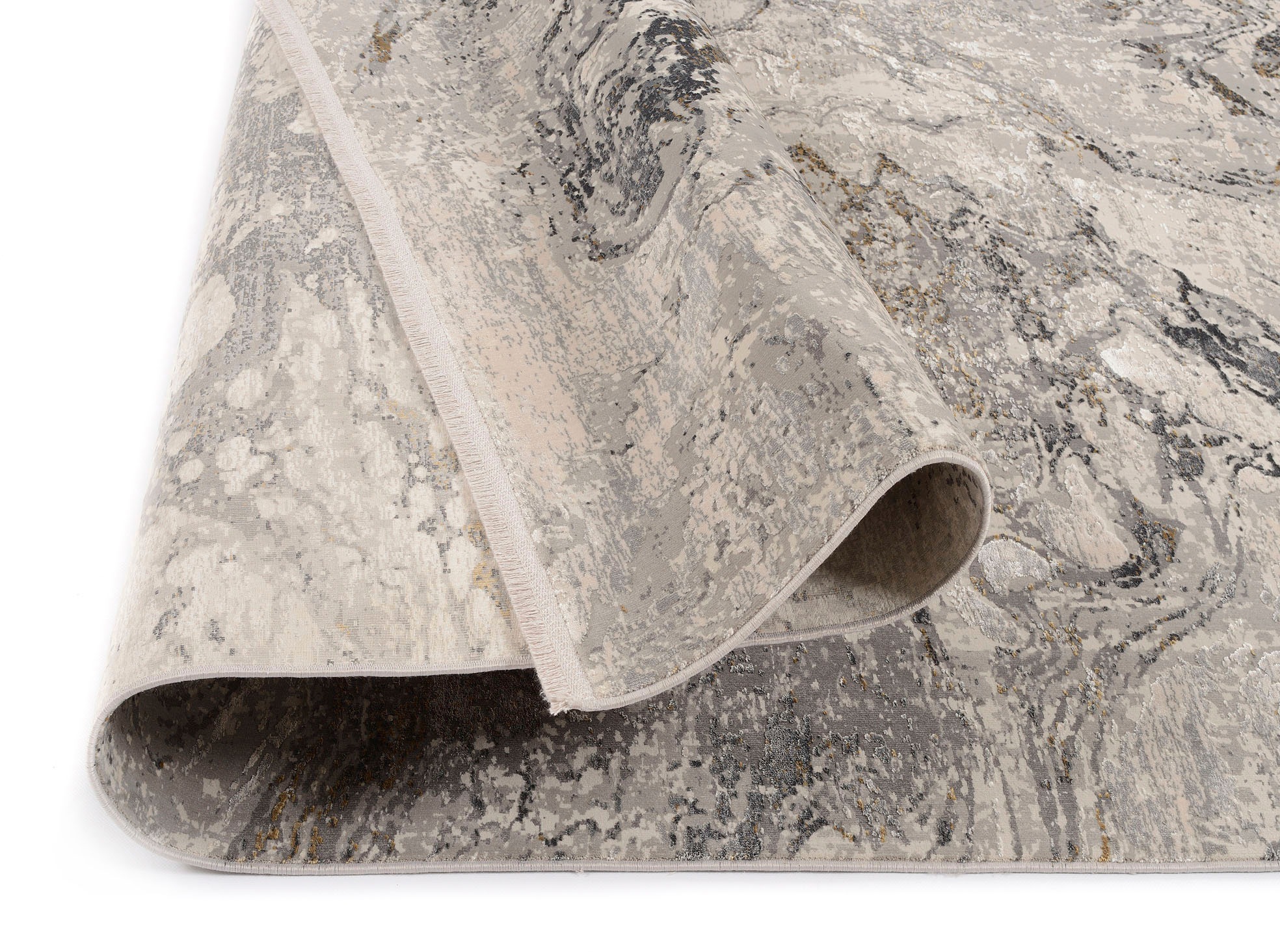 Teppich OCI DIE TEPPICHMARKE "BESTSELLER YOU", grau (grau, goldfarben), B:160cm H:8mm L:230cm, Viskose, Teppiche, Teppich, Glanz Viskose, mit Fransen, Hoch Tief Struktur, Vintage, Wohnzimmer 3