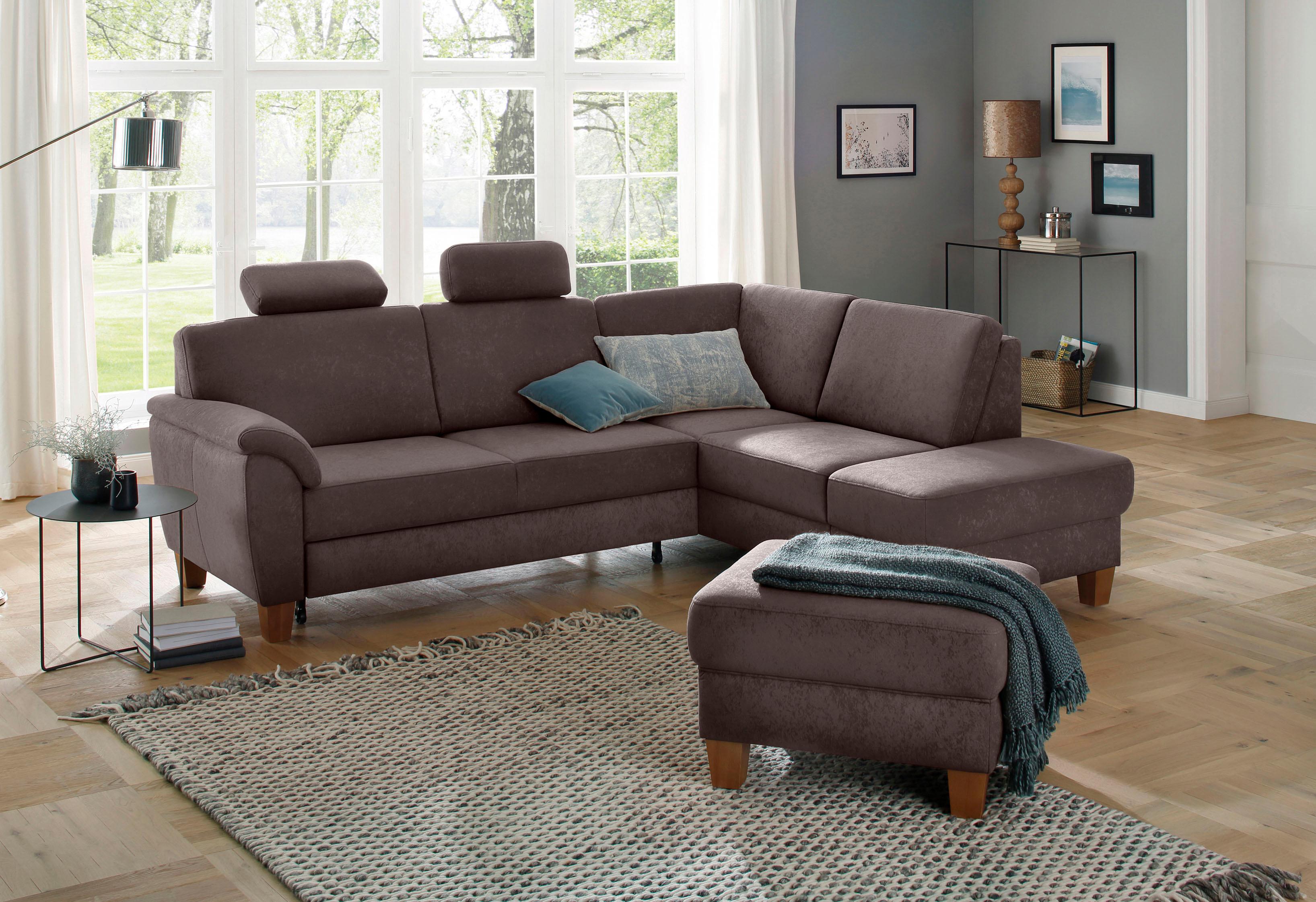 OTTO home Ecksofa "Alta L-Form" mit Federkern und Kontrastnaht, Füße Buche eichefarben