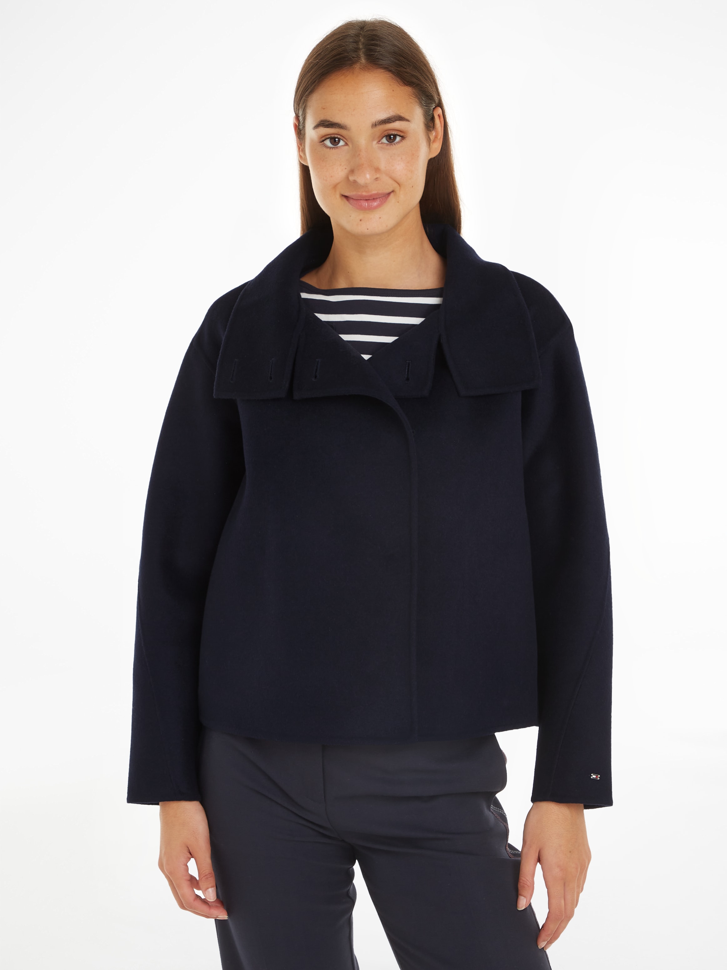 Tommy Hilfiger Outdoorjacke »DF WOOL BLEND FUNNEL JACKET«, mit hochschließendem Kragen