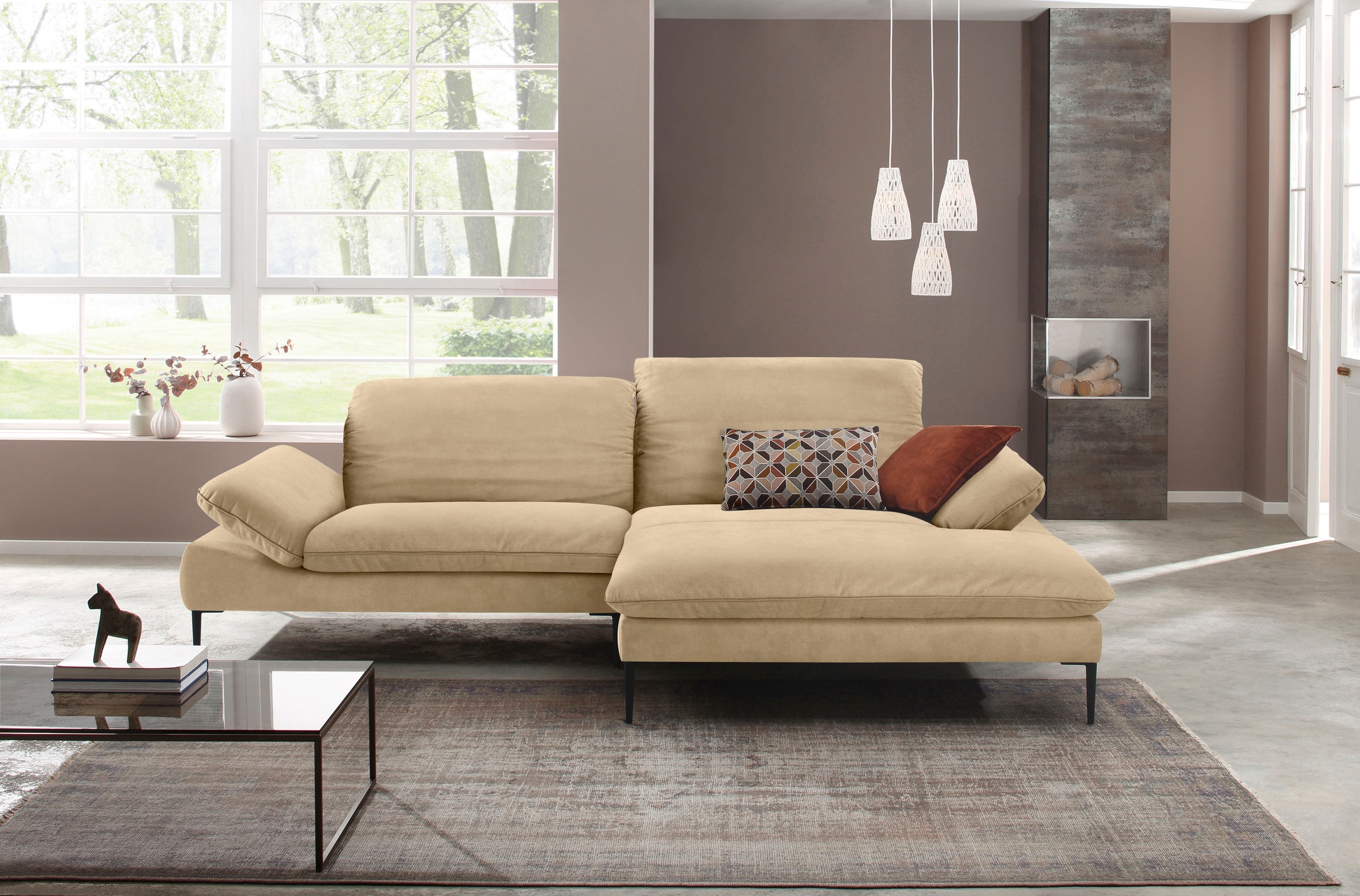 W.SCHILLIG Ecksofa »enjoy&MORE, Designsofa, elegant und bequem, L-Form«, Sitztiefenverstellung, Füße schwarz pulverbeschichtet, Breite 294 cm