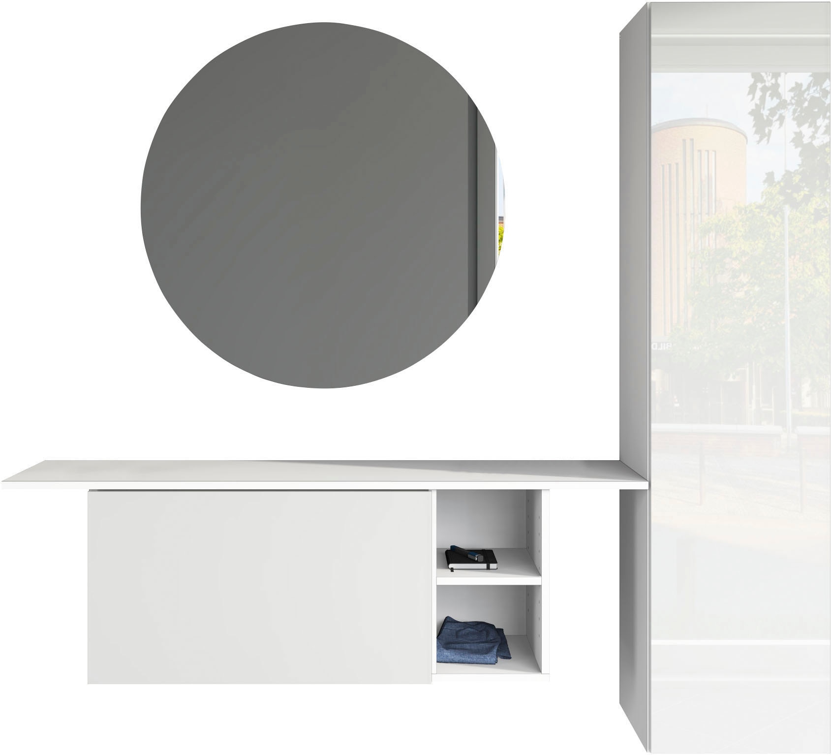 borchardt Möbel Garderoben-Set "Toledo, moderne Garderobe mit Spiegel, Schminktisch mit Regalfächern" Komplett-Set