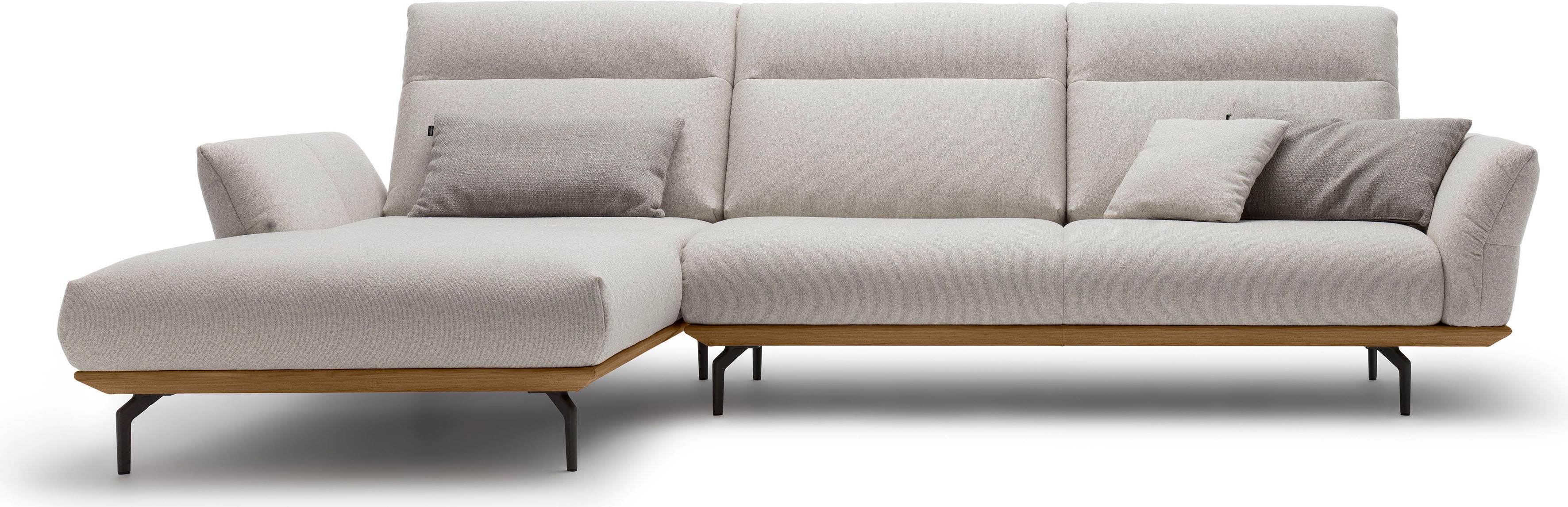 Creation BY ROLF BENZ Ecksofa "CR.460 Design-Sofa der Extraklasse, verstellbare Rückenlehne, L-Form" Sockel in Nussbaum, Winkelfüße in Umbragrau, Breite 318 cm