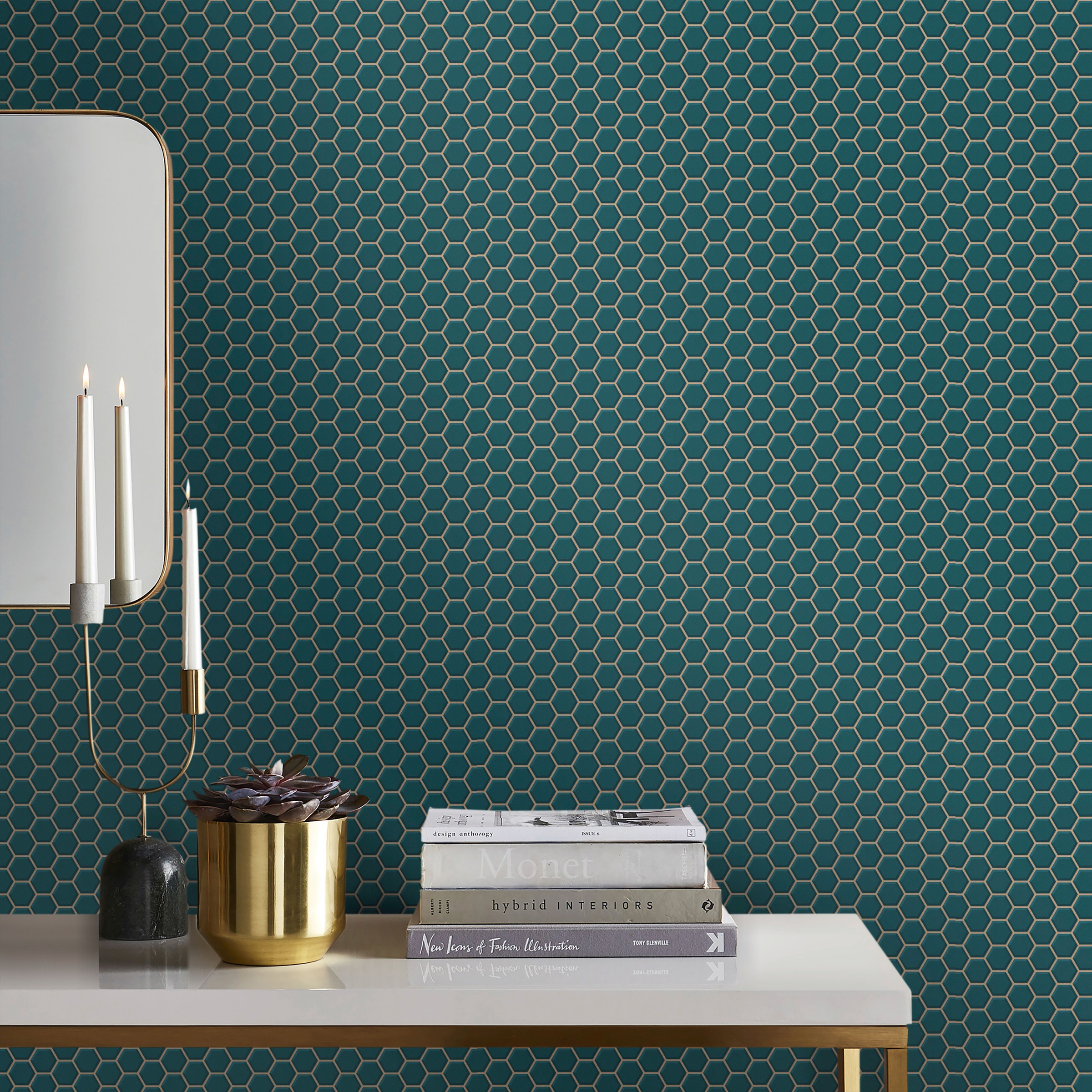 WOW Vliestapete »Hexagon Chic« geometrisch aufgeschäumt Grün - 1005x52 cm