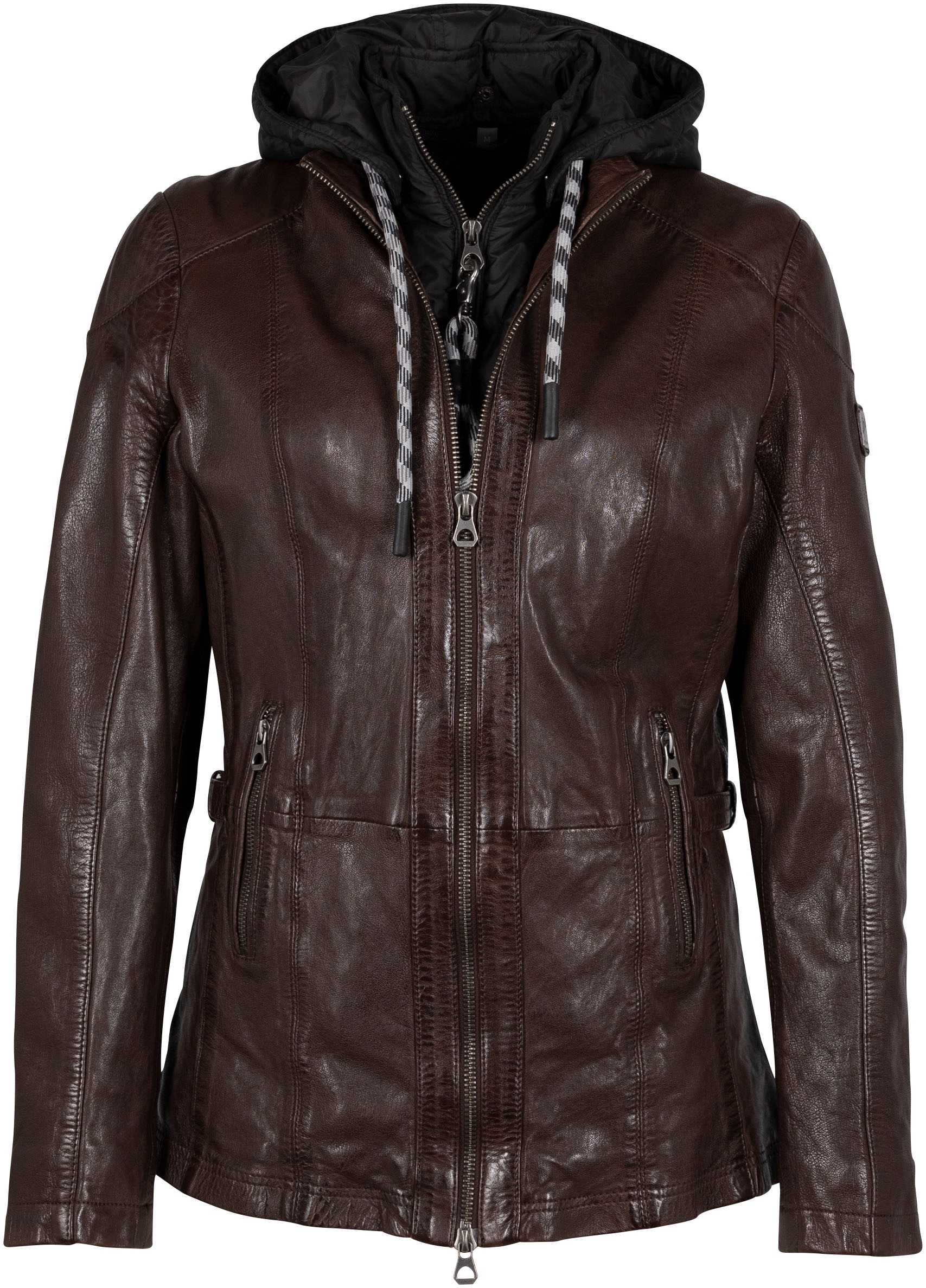 Mauritius Lederjacke »GWAllmut«, mit Kapuze, mit 2-Wege-Reißverschuss, Kapuze, Zipper-Details, Wattierung