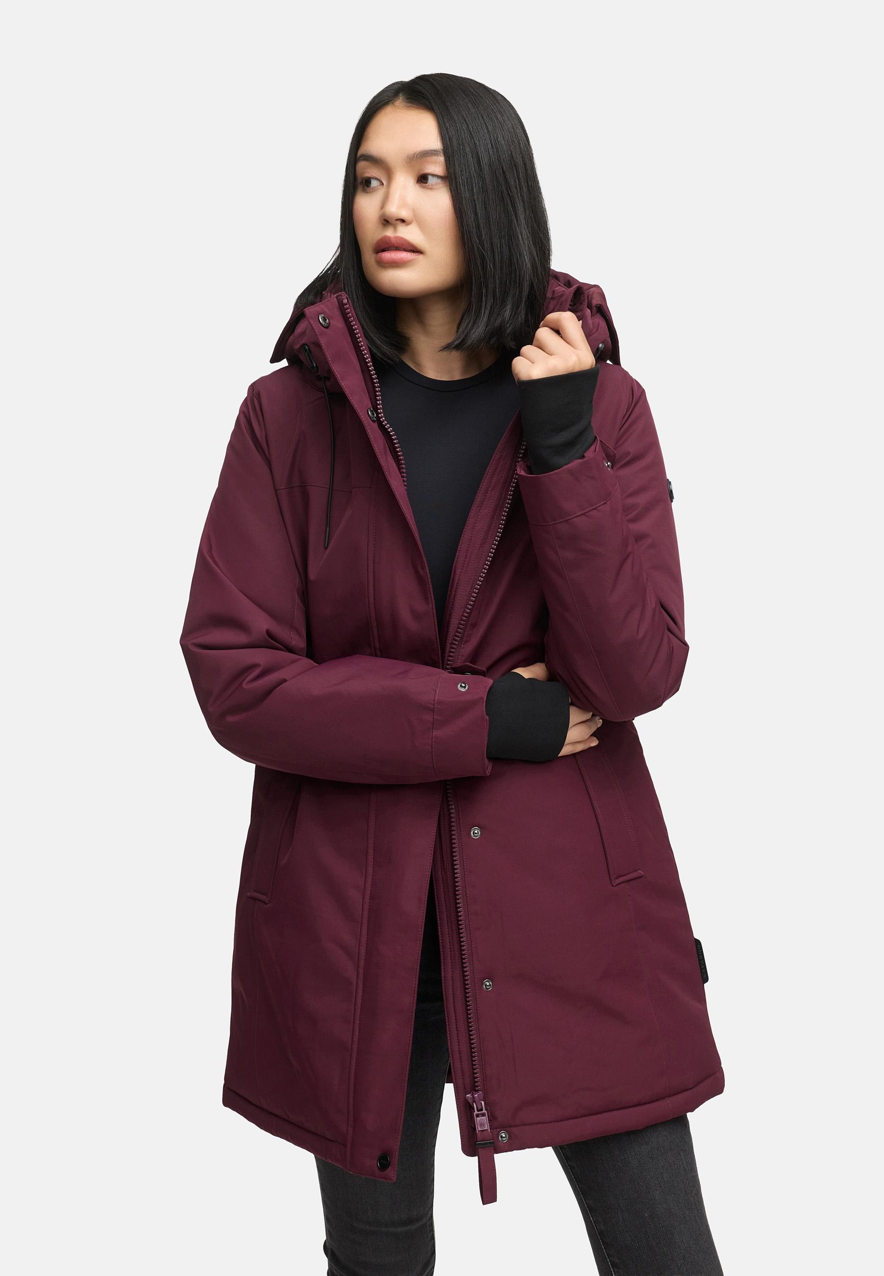 Navahoo Wintermantel »Frostkuss 14«, Warmer Damen Mantel mit abnehmbarer Kapuze und Taillengürtel