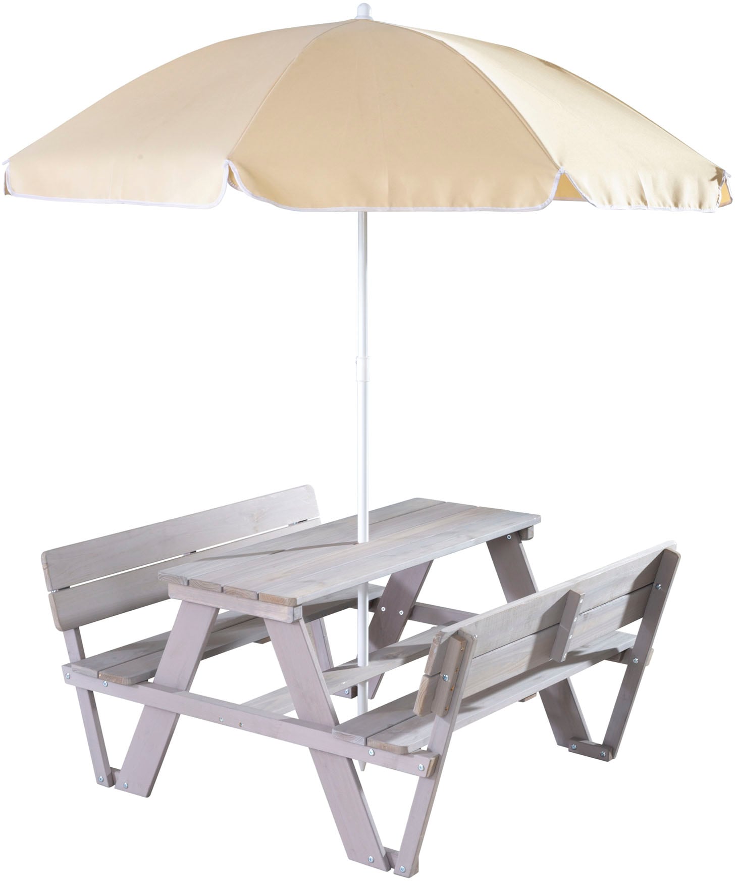 ROBA Kinder Garten-Kindersitzgruppe "PICKNICK for 4 Outdoor +", B/H/T: 59cm x 175cm x 107cm, grau, Massivholz, B:59cm H:175cm T:107cm,