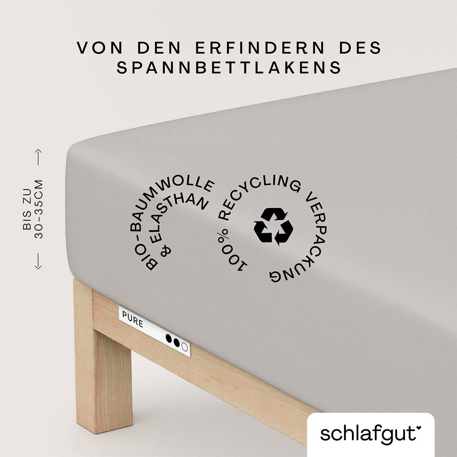 Schlafgut Spannbettlaken "PURE Bio-Baumwolle mit Elasthan, 170 g/m², Bettlaken, Spannbetttuch" PREMIUM Laken für Matratzen bis 30cm Höhe, dehnbar blickdicht, straff