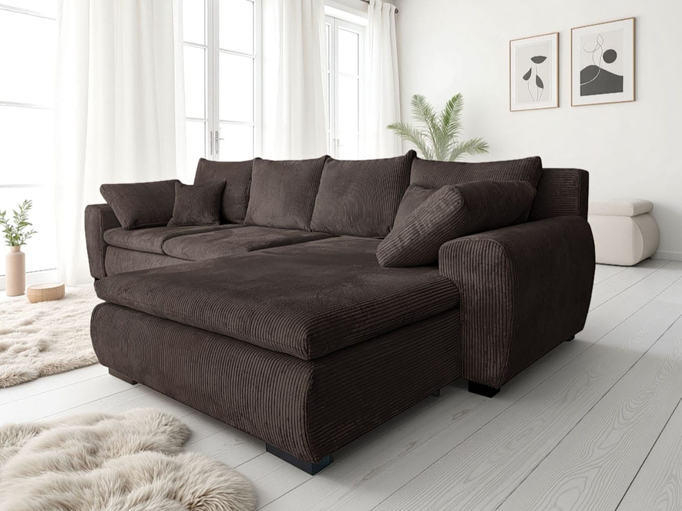 Home affaire 1100000002199 "Cara Mia L-Form, B: 325 cm, XXL-Sofa mit 4 Zierkissen" optional Schlaffunktion & Bettkasten, Liegefl. 145x270 cm
