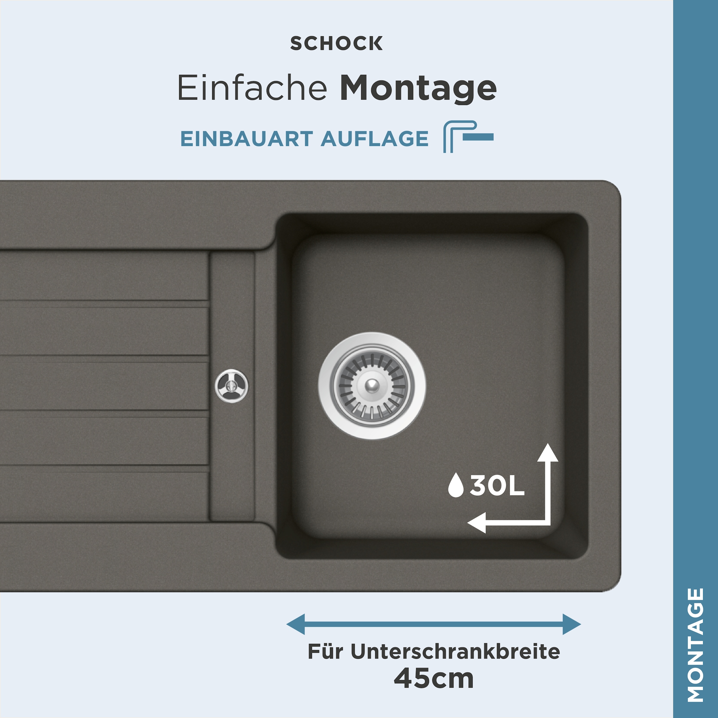 Schock Granitspüle »Typos D-100 S«, mit Ablauf und Abtropffläche, links und rechts einbaubar